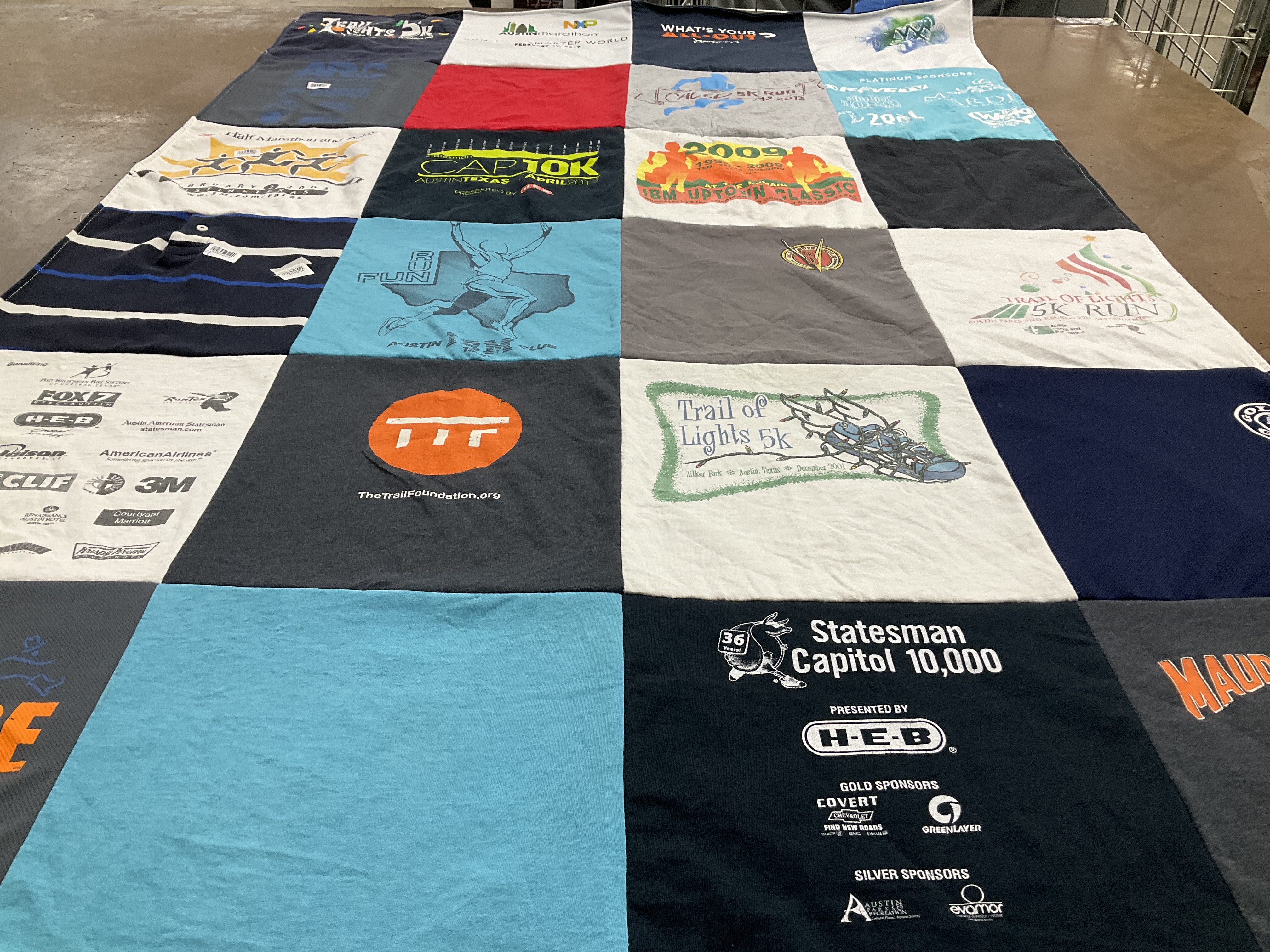 T-shirt quilt with running, fitness themes by Mary from TX