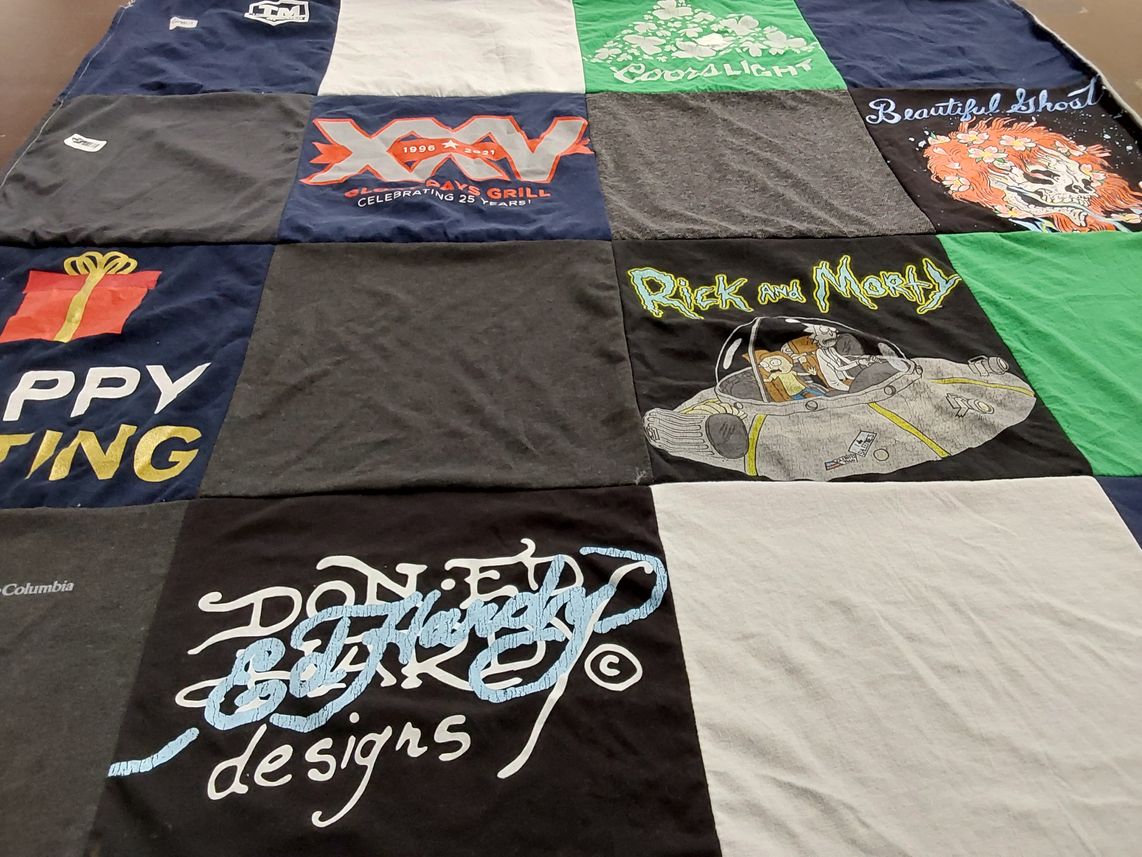 T-shirt quilt with television, comedy themes by Dawn from WV