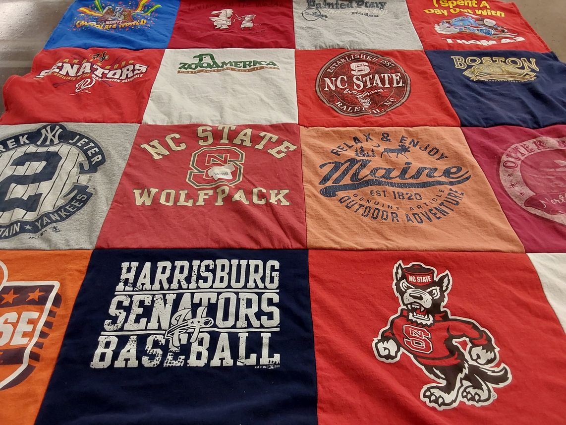 T-shirt quilt featuring north carolina state university wolfpack, harrisburg senators baseball by Kathy from NY