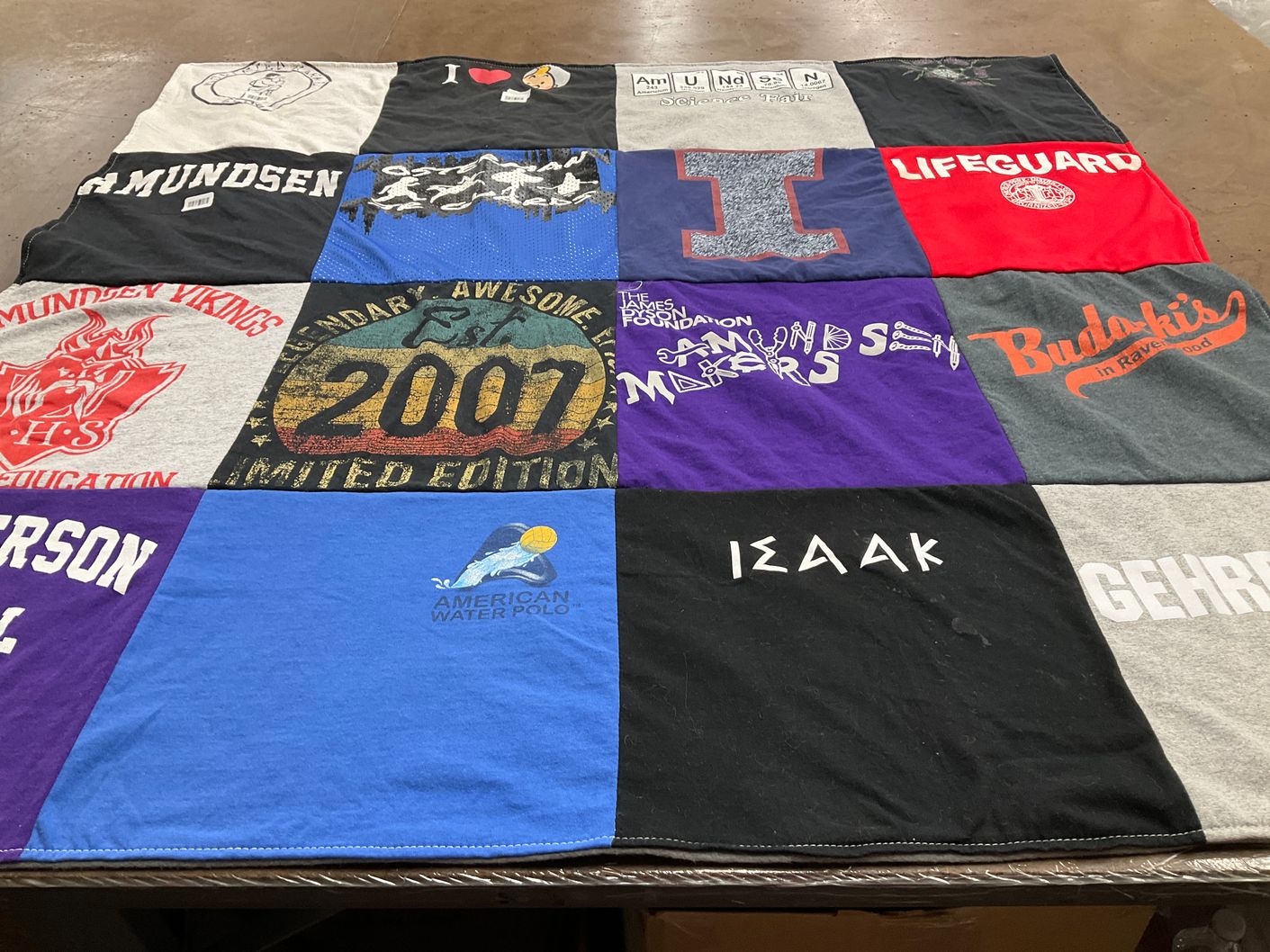 T-shirt quilt featuring amundsen vikings by Camille from IL