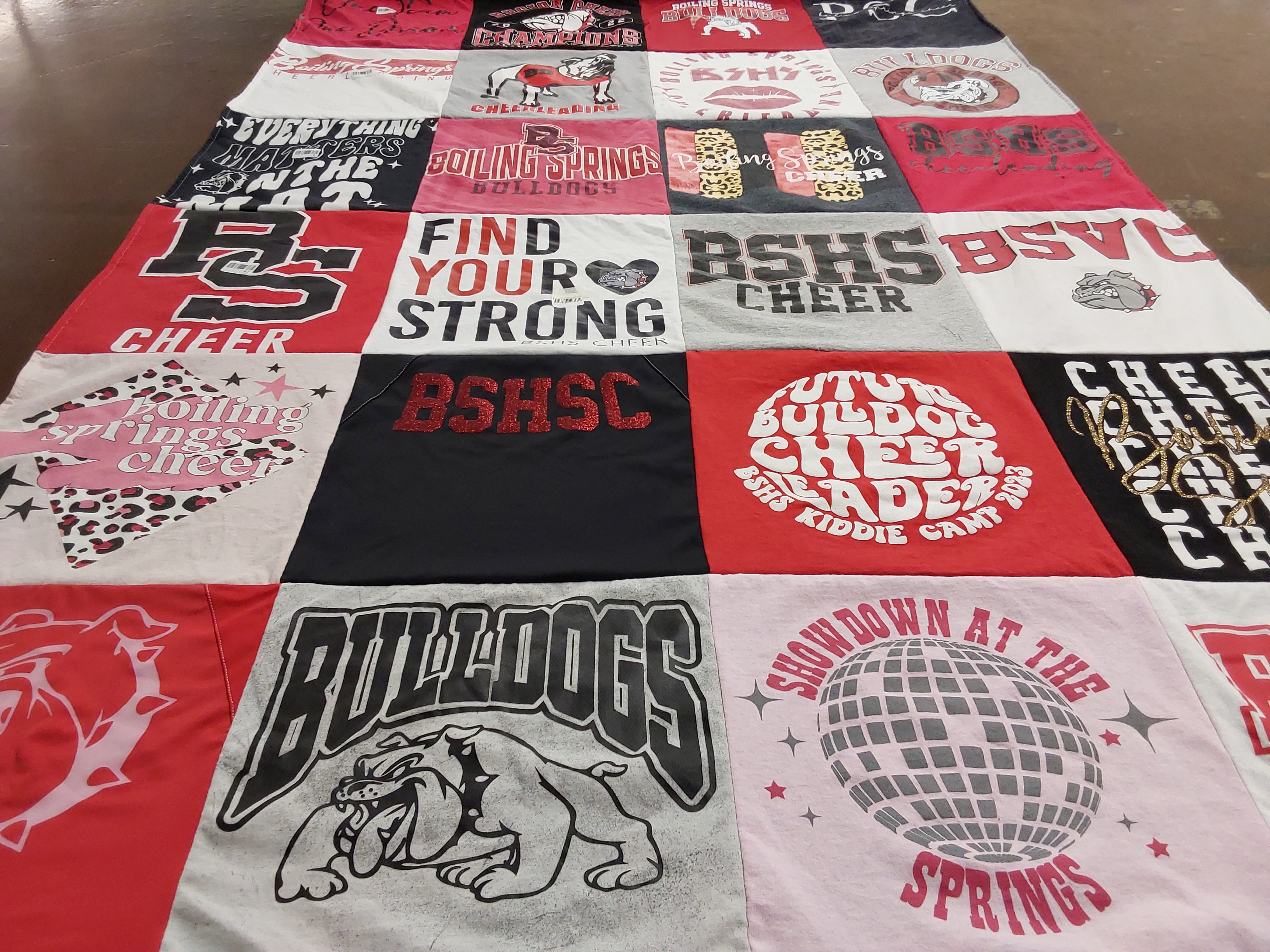 T-shirt quilt featuring boiling springs high school cheer team by Elizabeth from SC