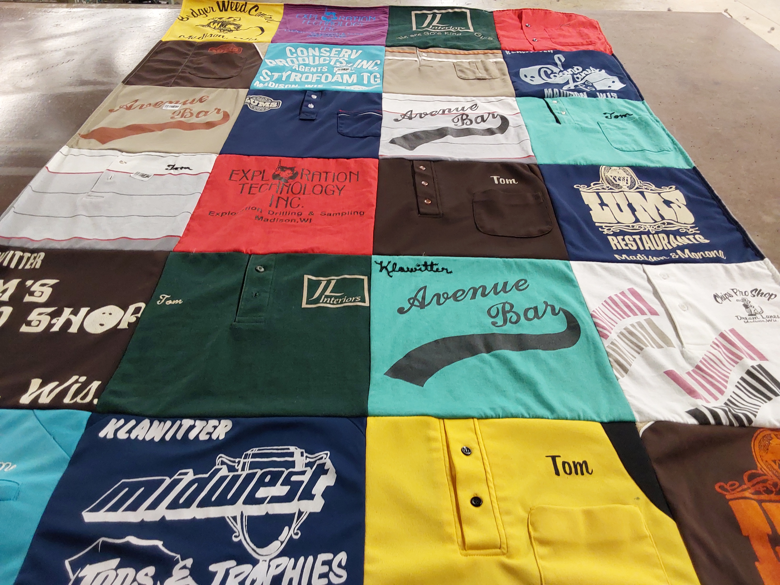 T-shirt quilt with food, drinks themes by Christina from WI