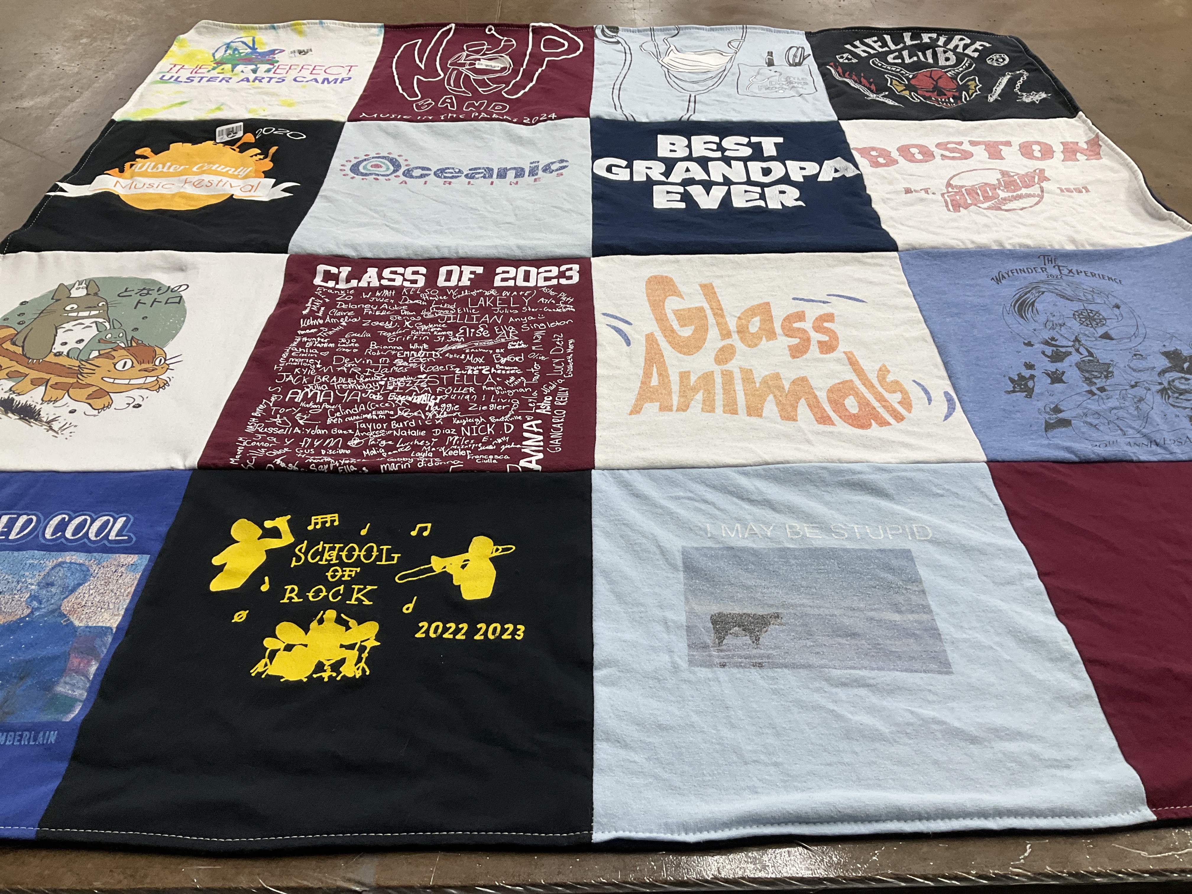 T-shirt quilt with music, arts themes by Owen from NY