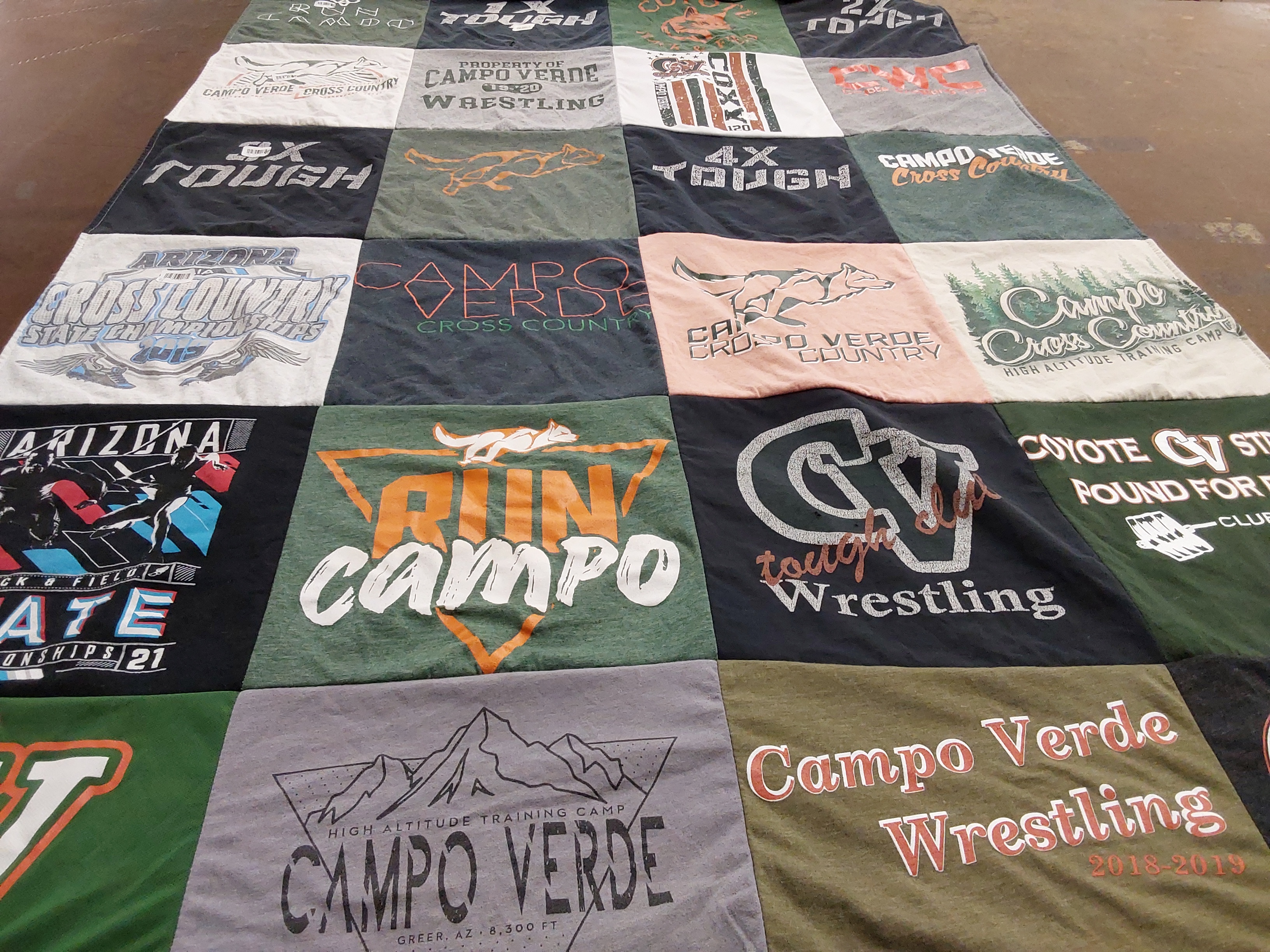 T-shirt quilt featuring campo verde wrestling, campo verde cross country by Krista from AZ