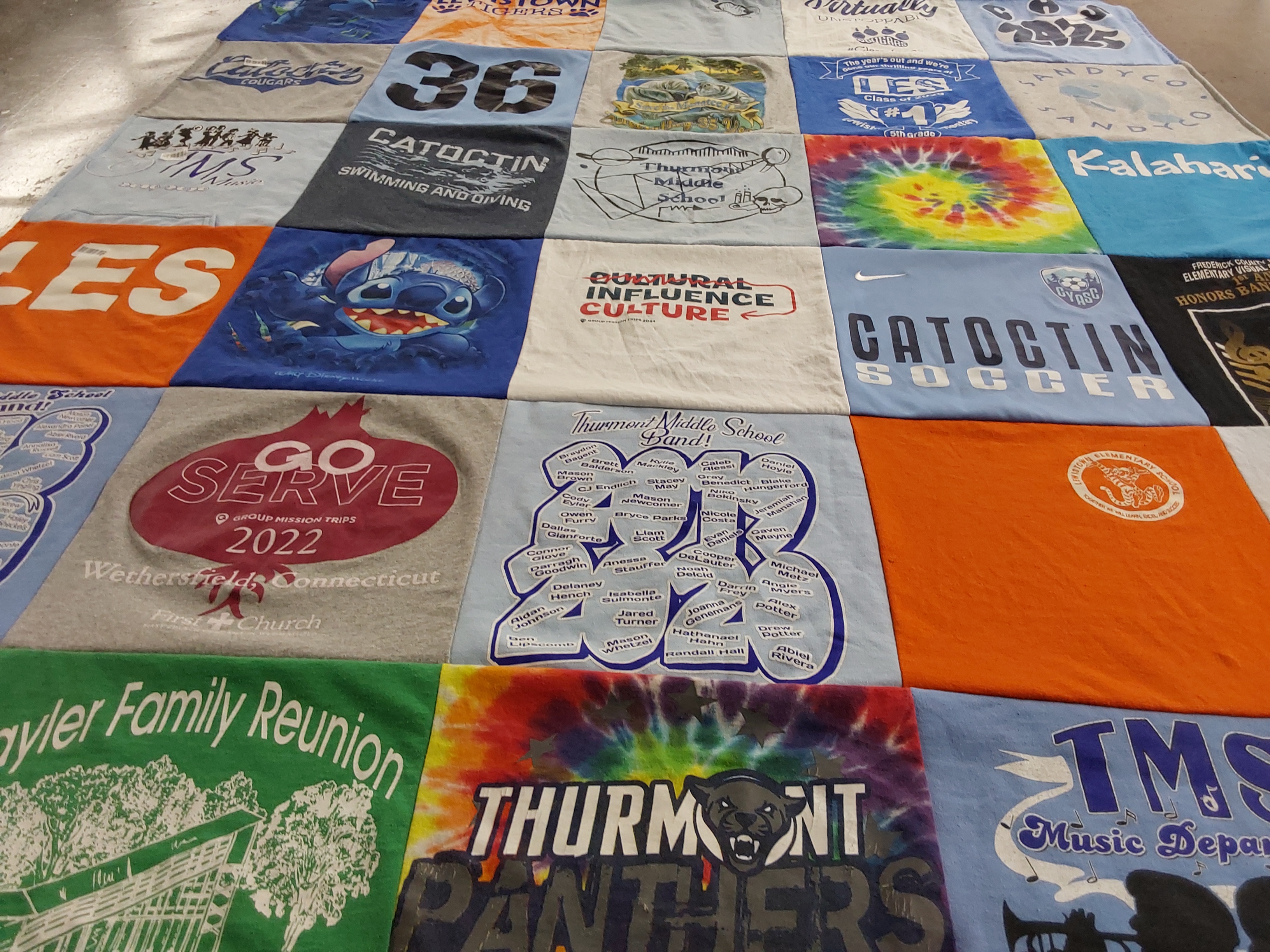 T-shirt quilt featuring thurmont panthers, catocin cougars by Brenda from MD