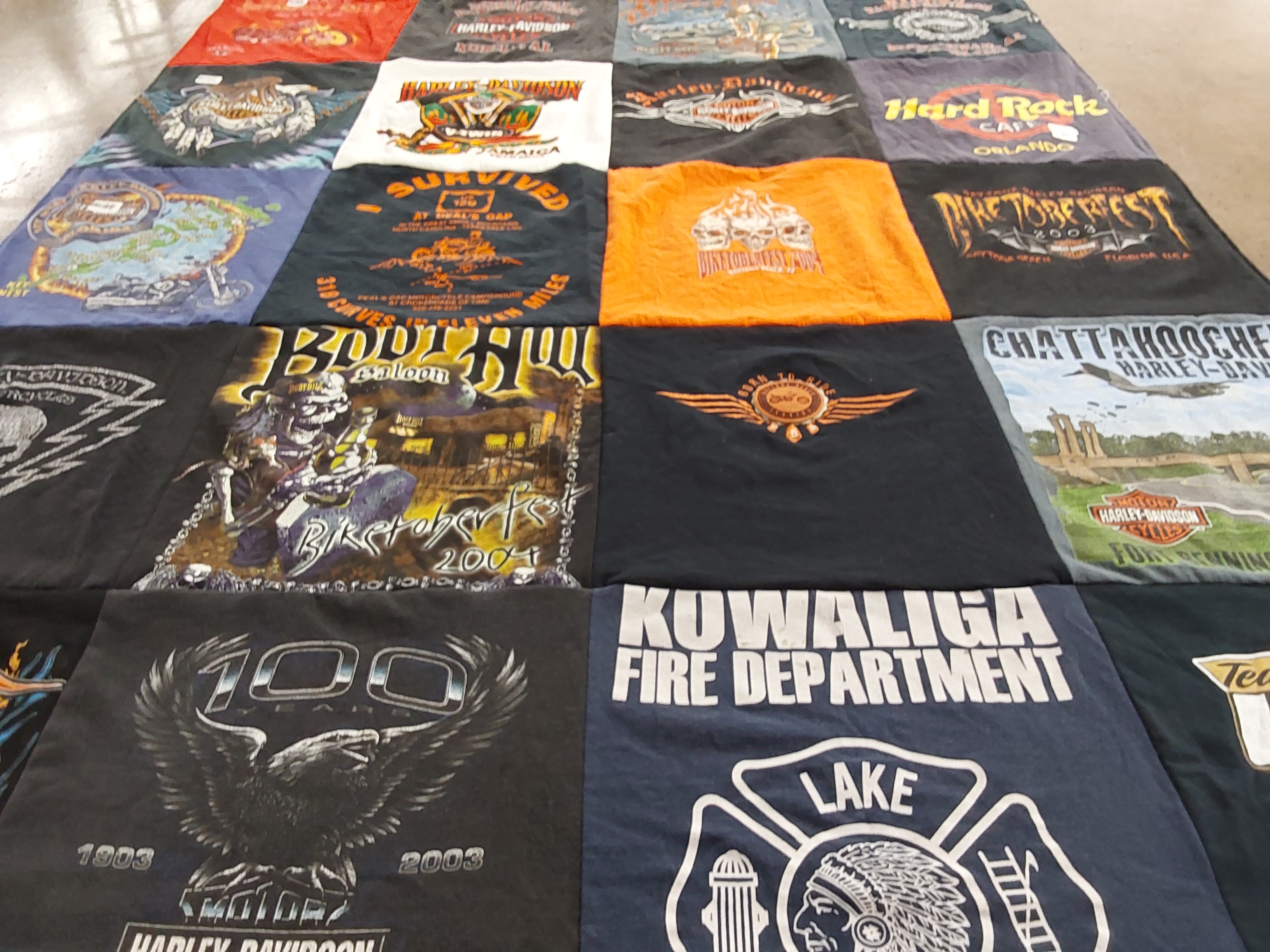 T-shirt quilt with motorcycling, biking themes by Dorris from AL