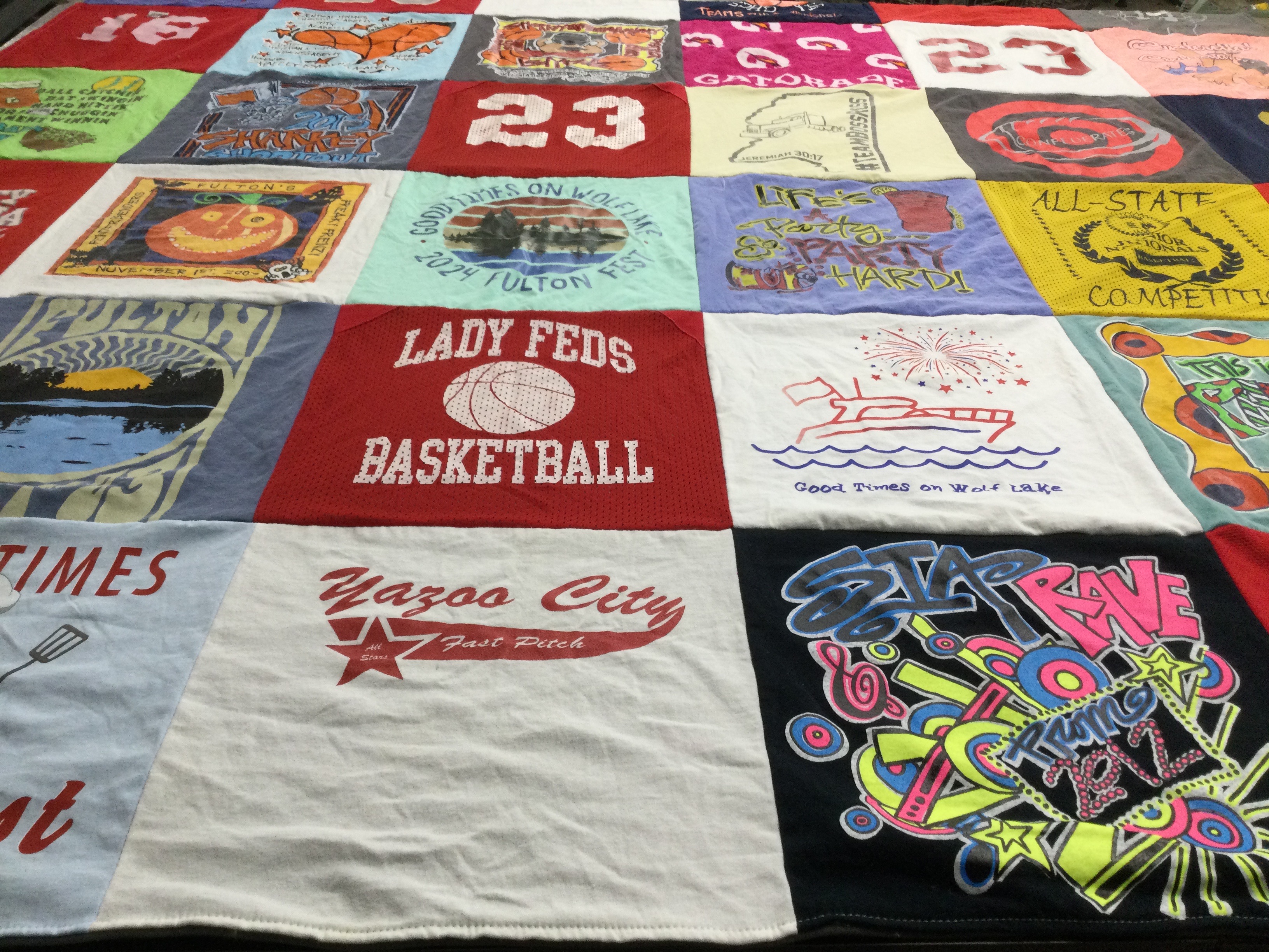 T-shirt quilt with basketball, water sports themes by Shelaine from MS