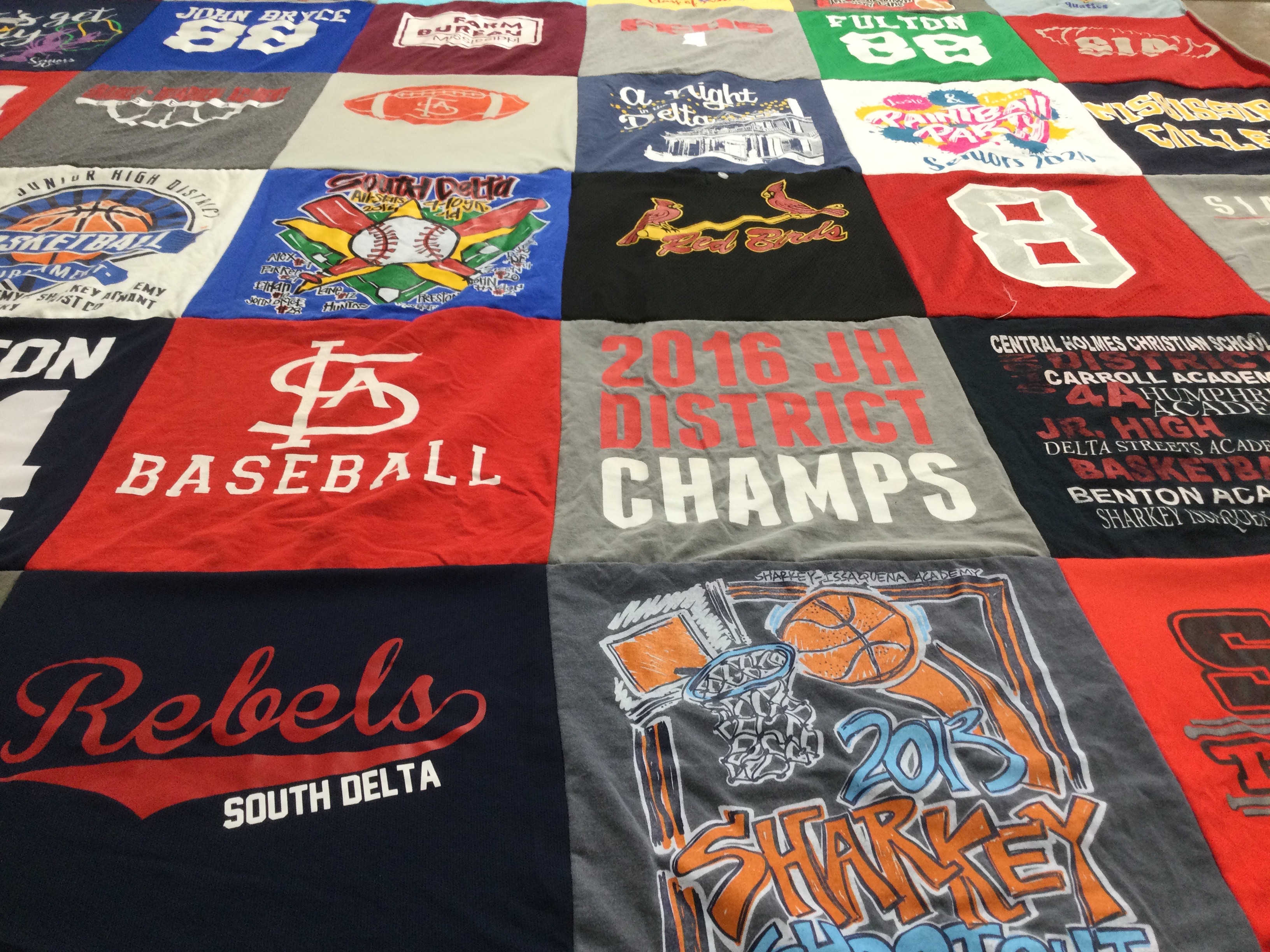 T-shirt quilt featuring sharkey shootout by Shelaine from MS