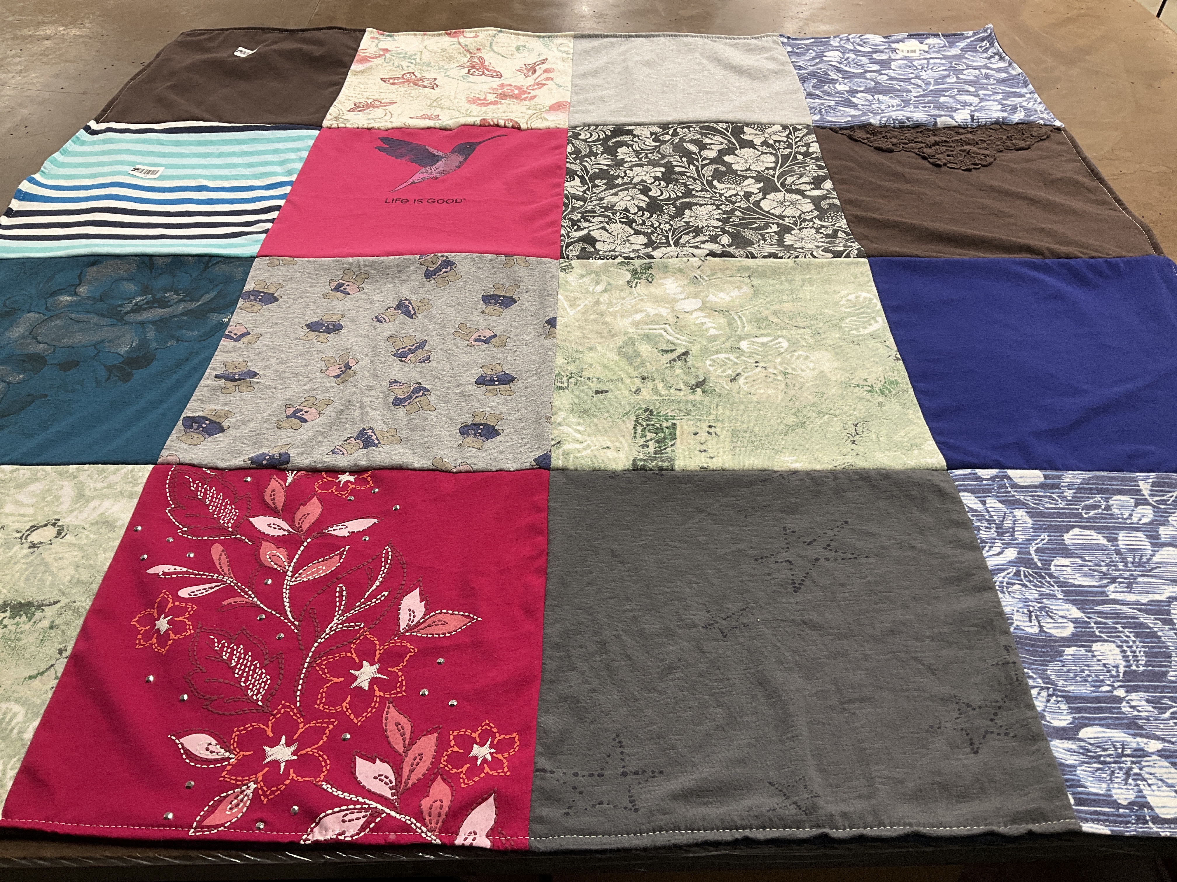 T-shirt quilt with nature, flowers themes by Janet from AZ