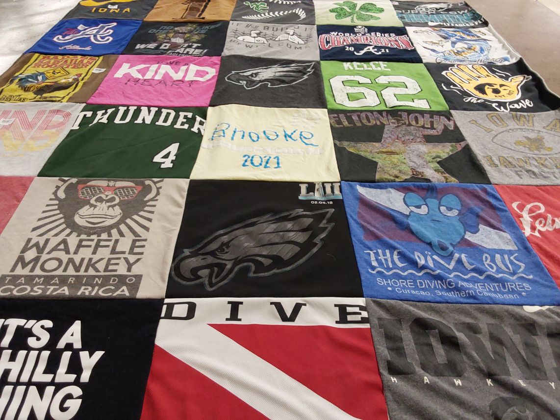 T-shirt quilt featuring iowa hawkeyes, philadelphia eagles by Scott from IL