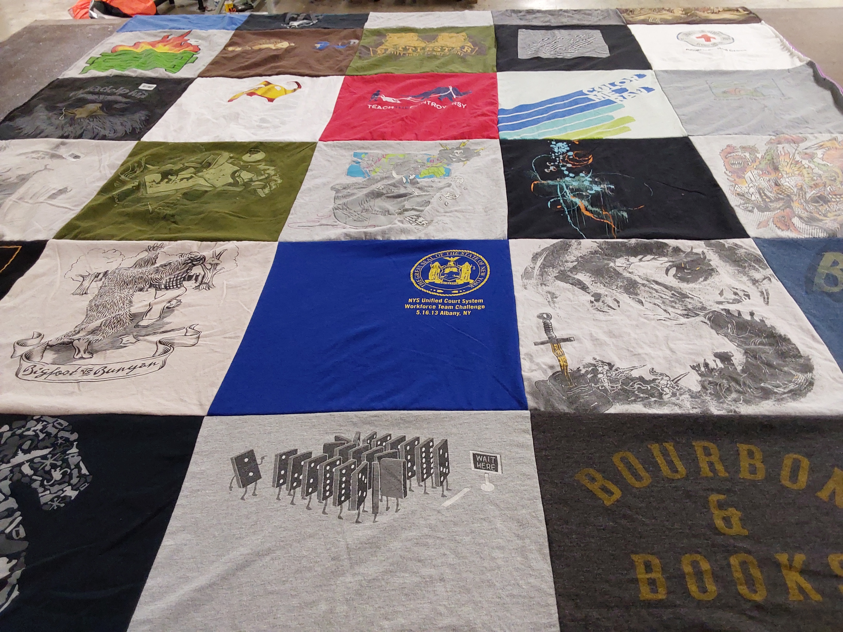 T-shirt quilt with hunting, outdoors themes by Thomas from NY