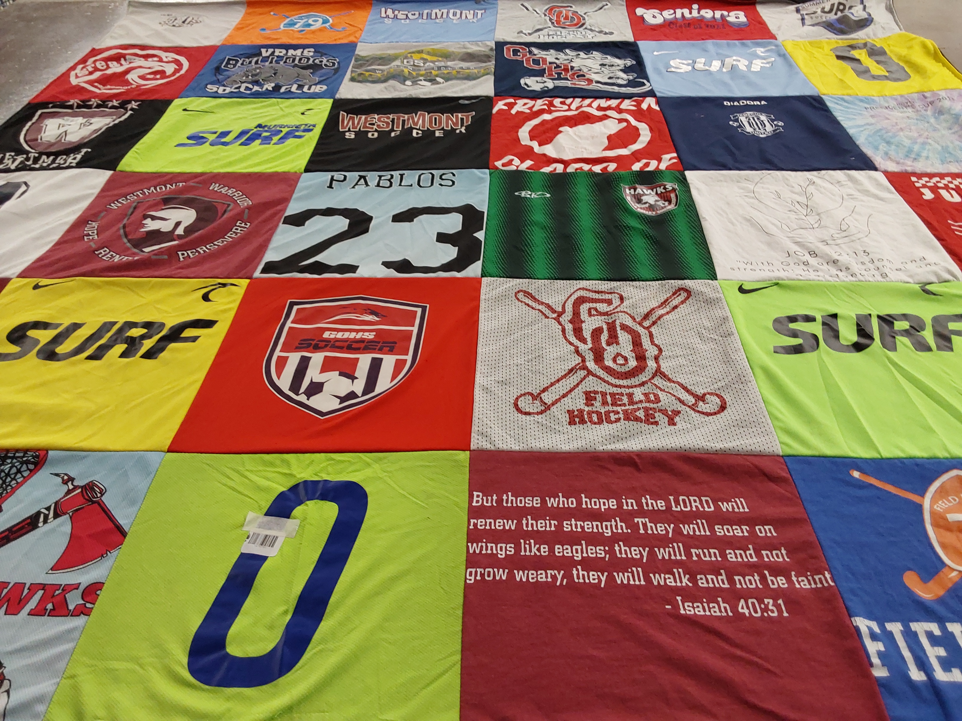 T-shirt quilt featuring westmont college soccer, westmont college field hockey by Jenn from CA