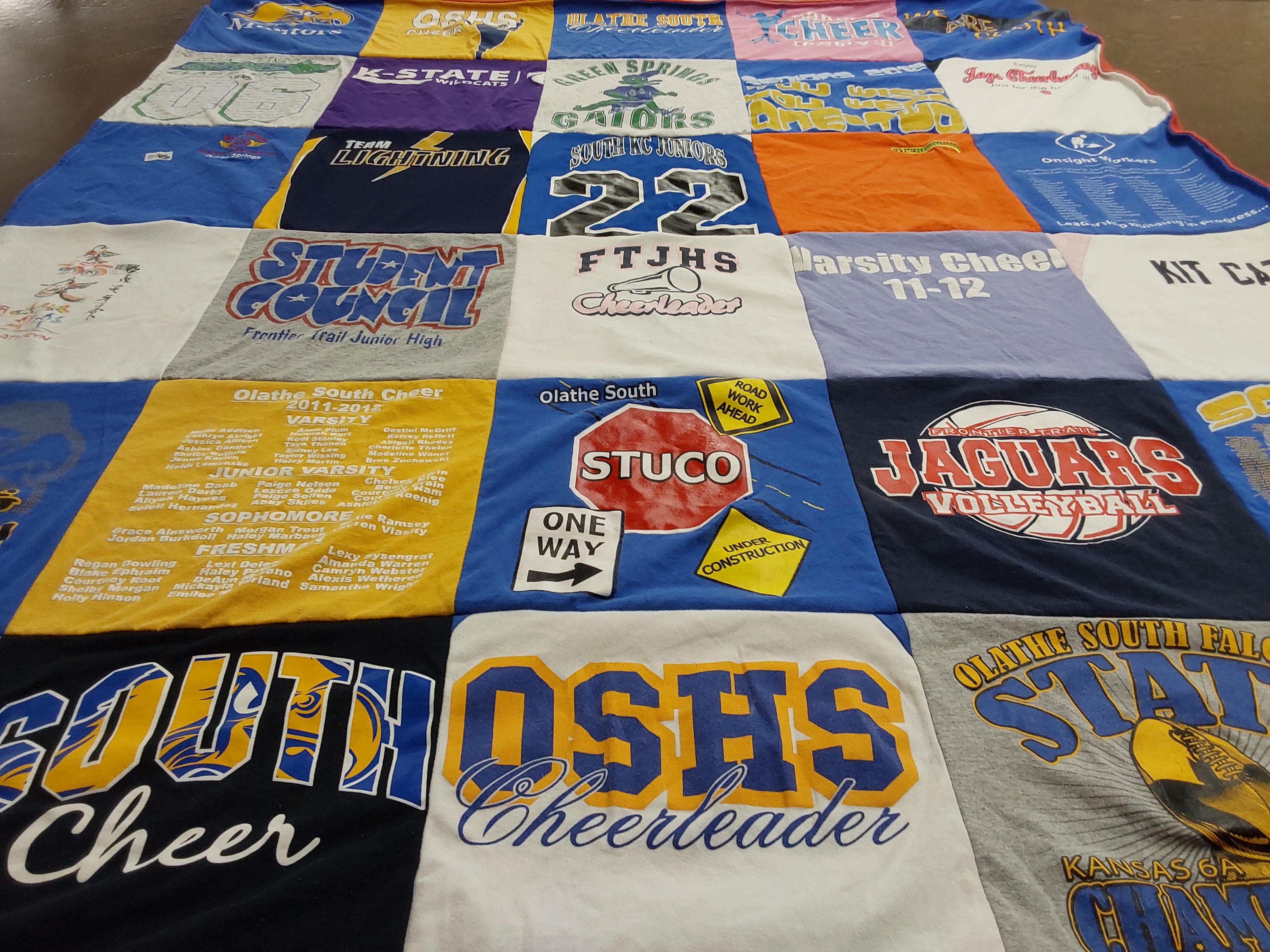 T-shirt quilt featuring olathe south cheer, jaguars volleyball by Brad from KS