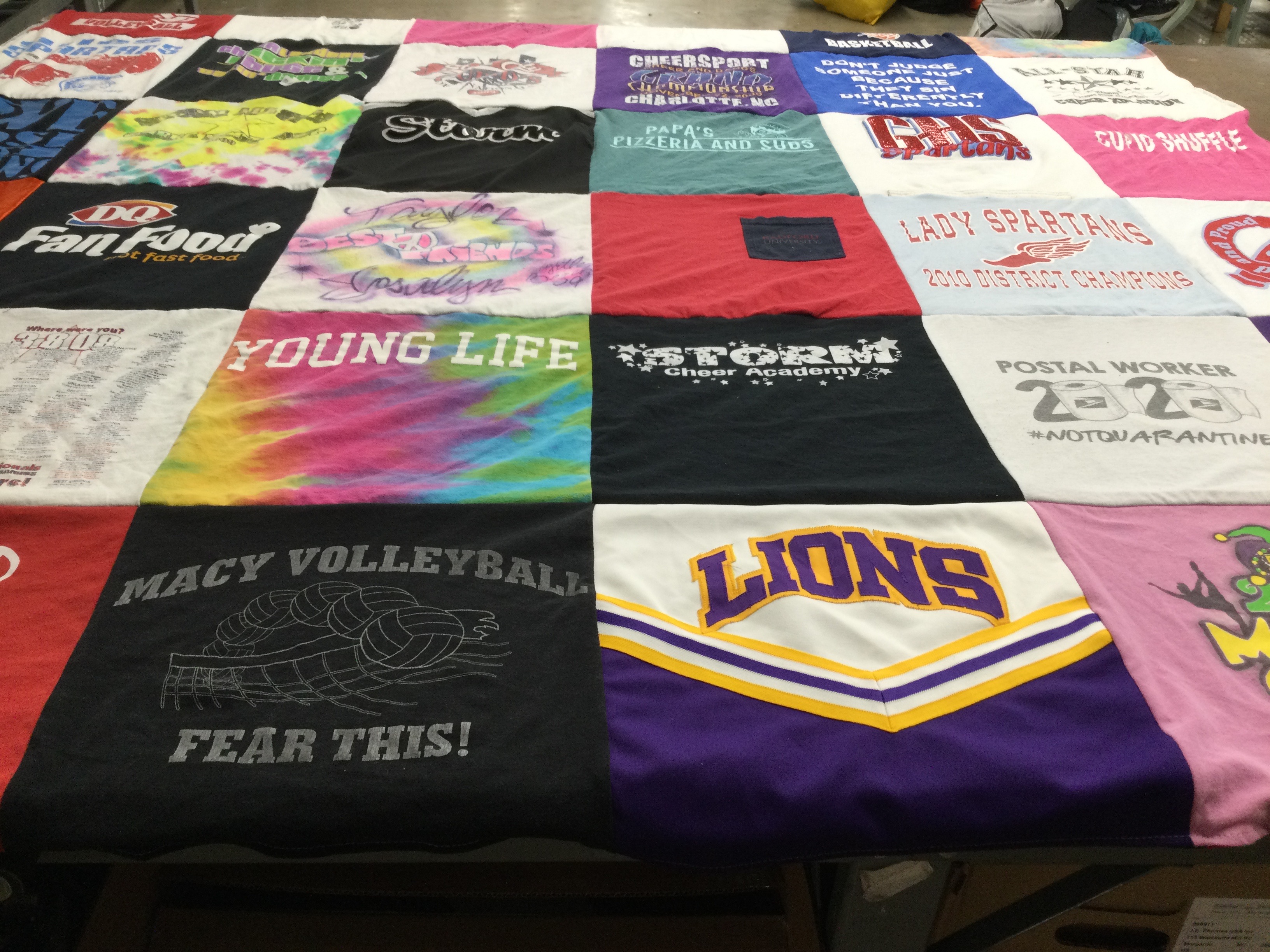 T-shirt quilt from macy volleyball, cheersport by Tammy from VA