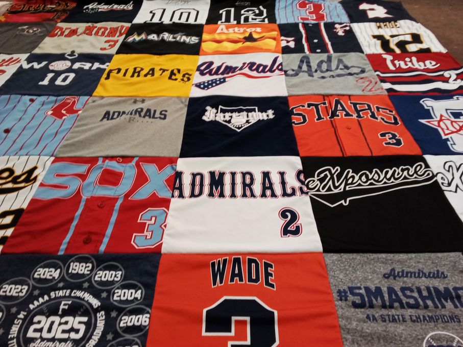 T-shirt quilt with sports themes by Aimee from TN
