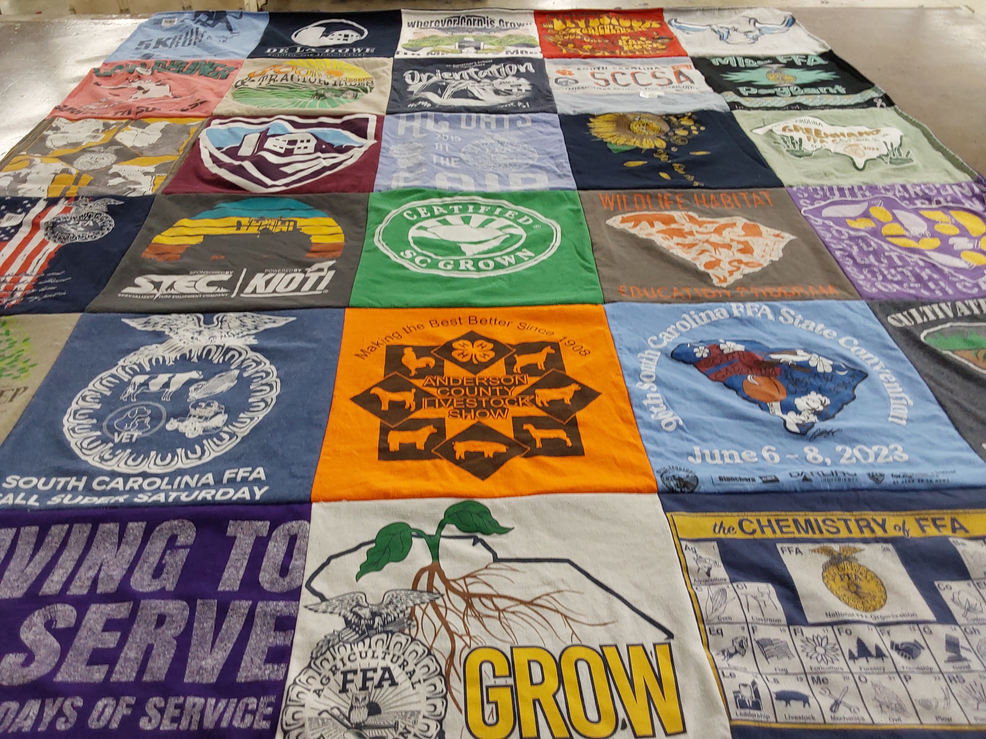 T-shirt quilt with agriculture, education themes by 29643 from SC