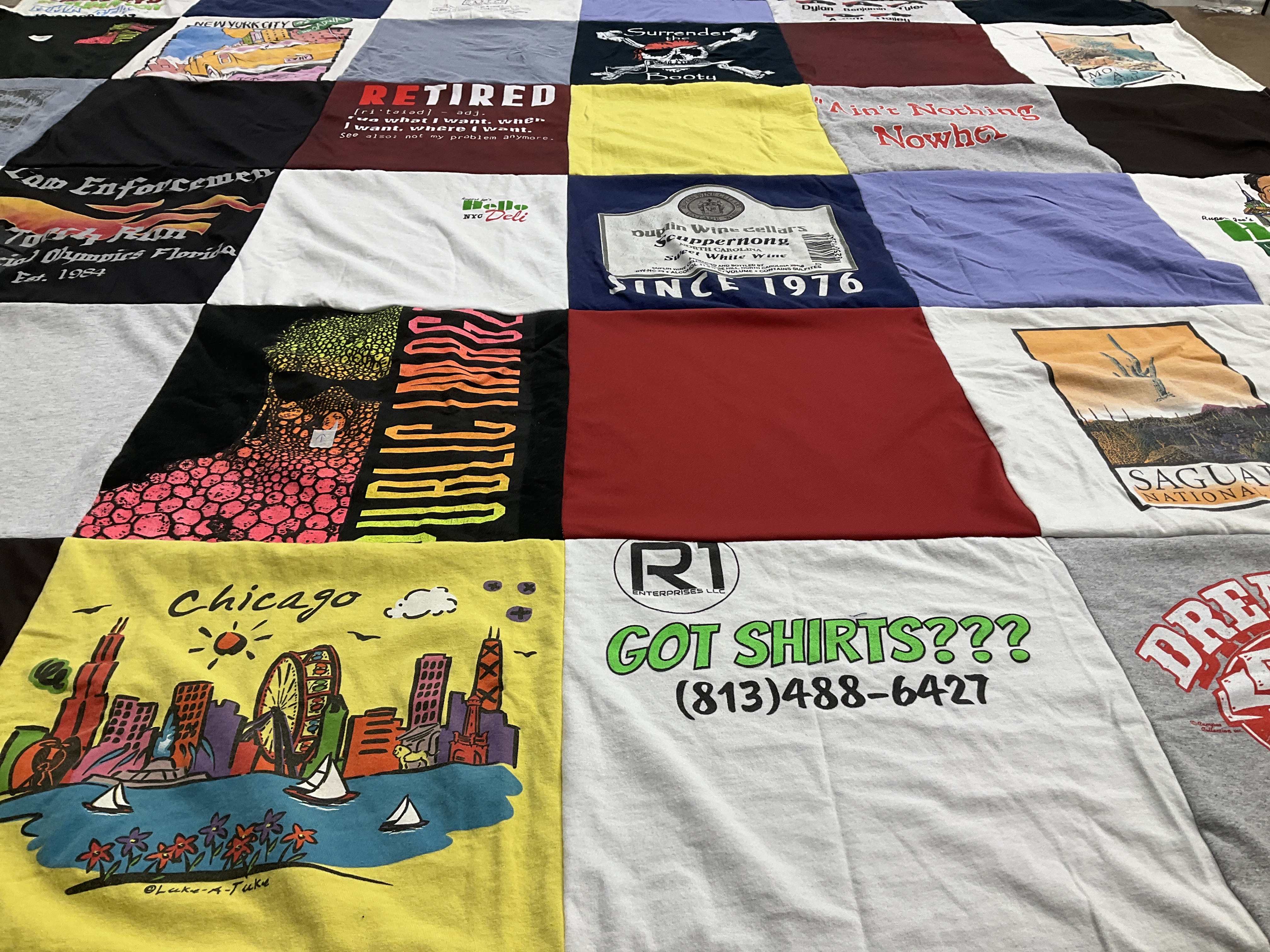 T-shirt quilt with law enforcement, retirement themes by L from FL