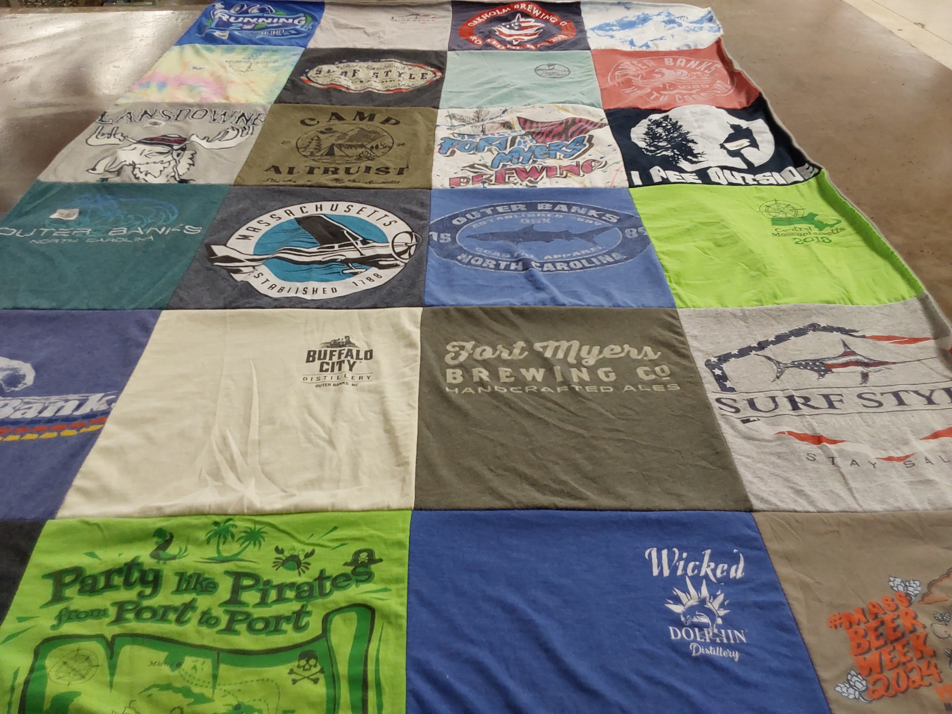 T-shirt quilt with outdoors, beer themes by Keith from MA