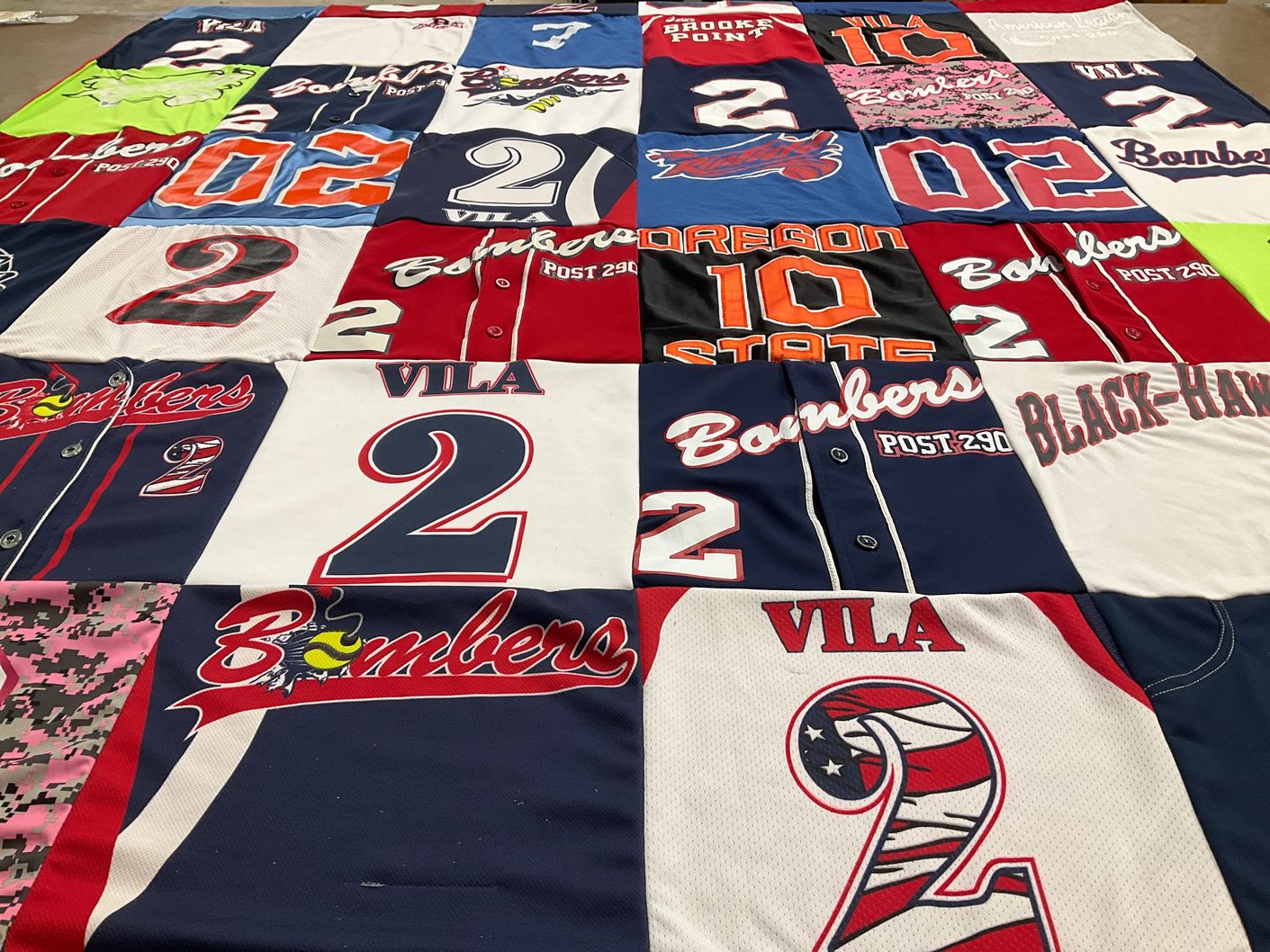 T-shirt quilt featuring bombers by Duane from VA