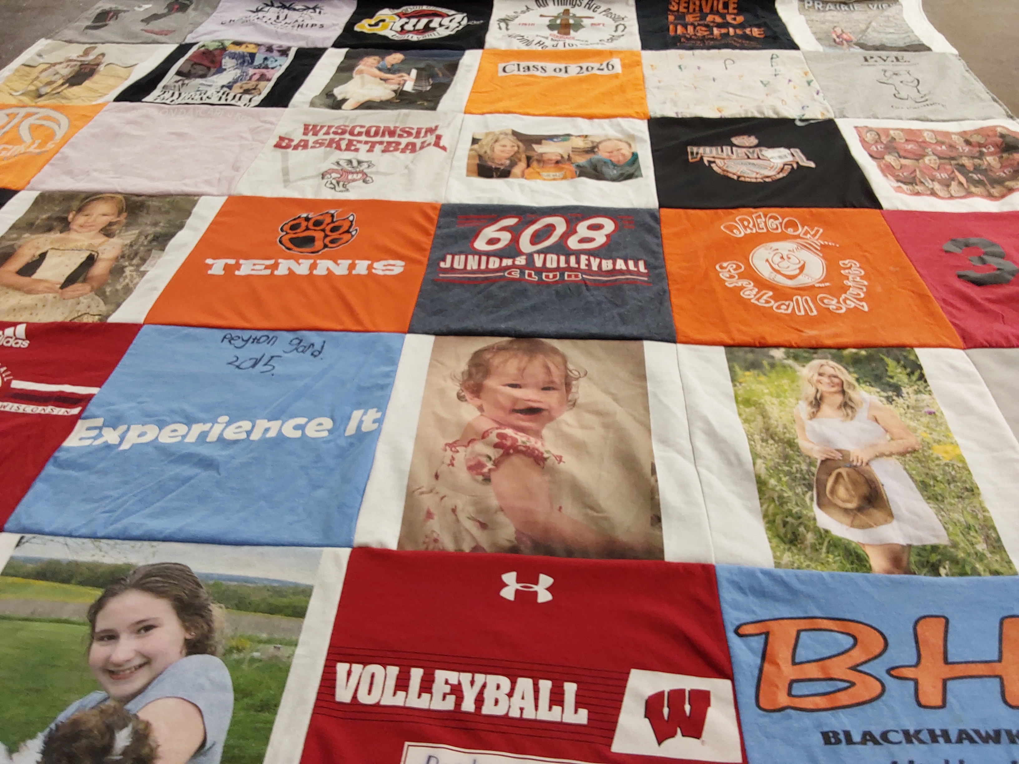 T-shirt quilt featuring wisconsin basketball, oregon volleyball by Michelle from WI