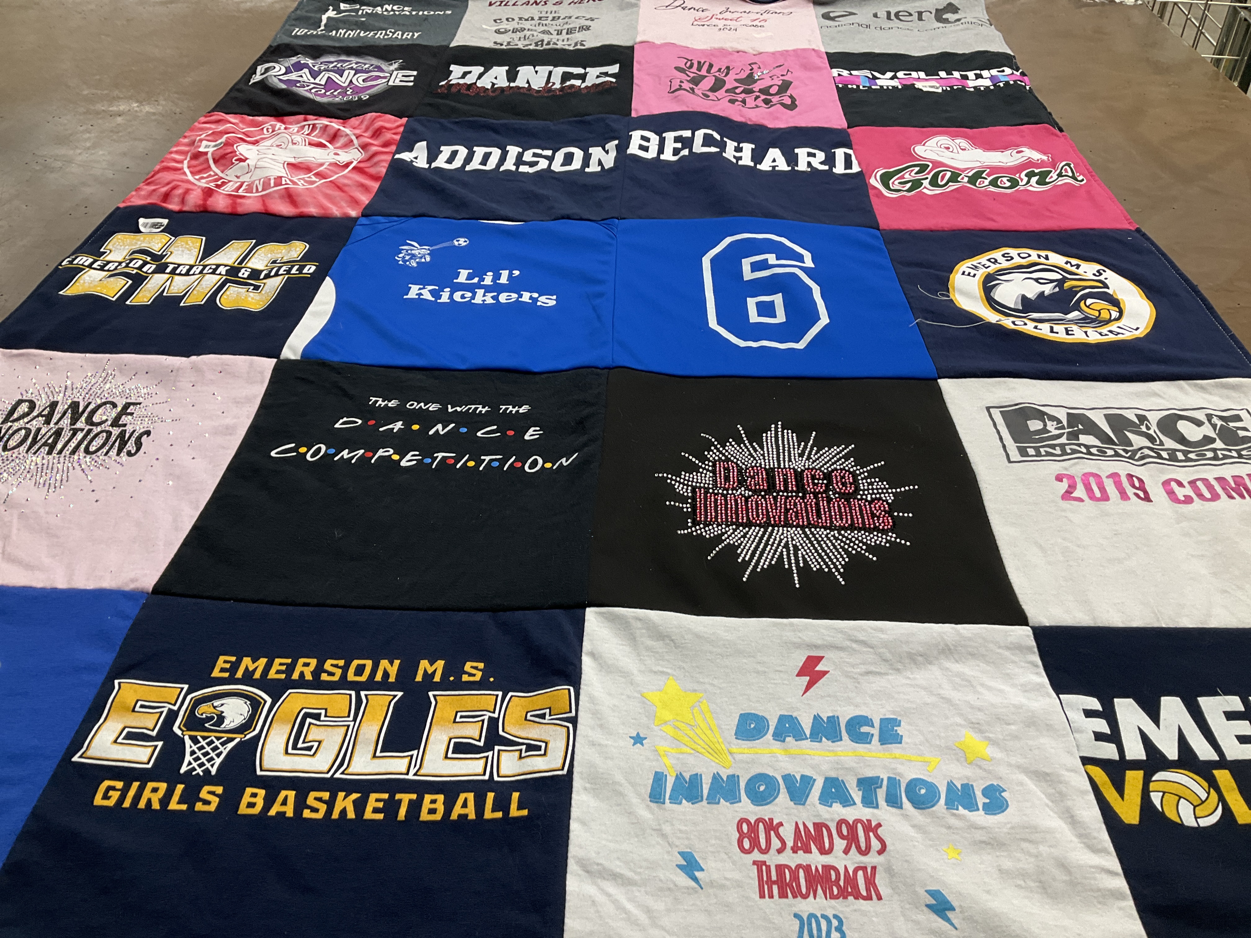 T-shirt quilt featuring emerson middle school eagles, gators by Denise from MI