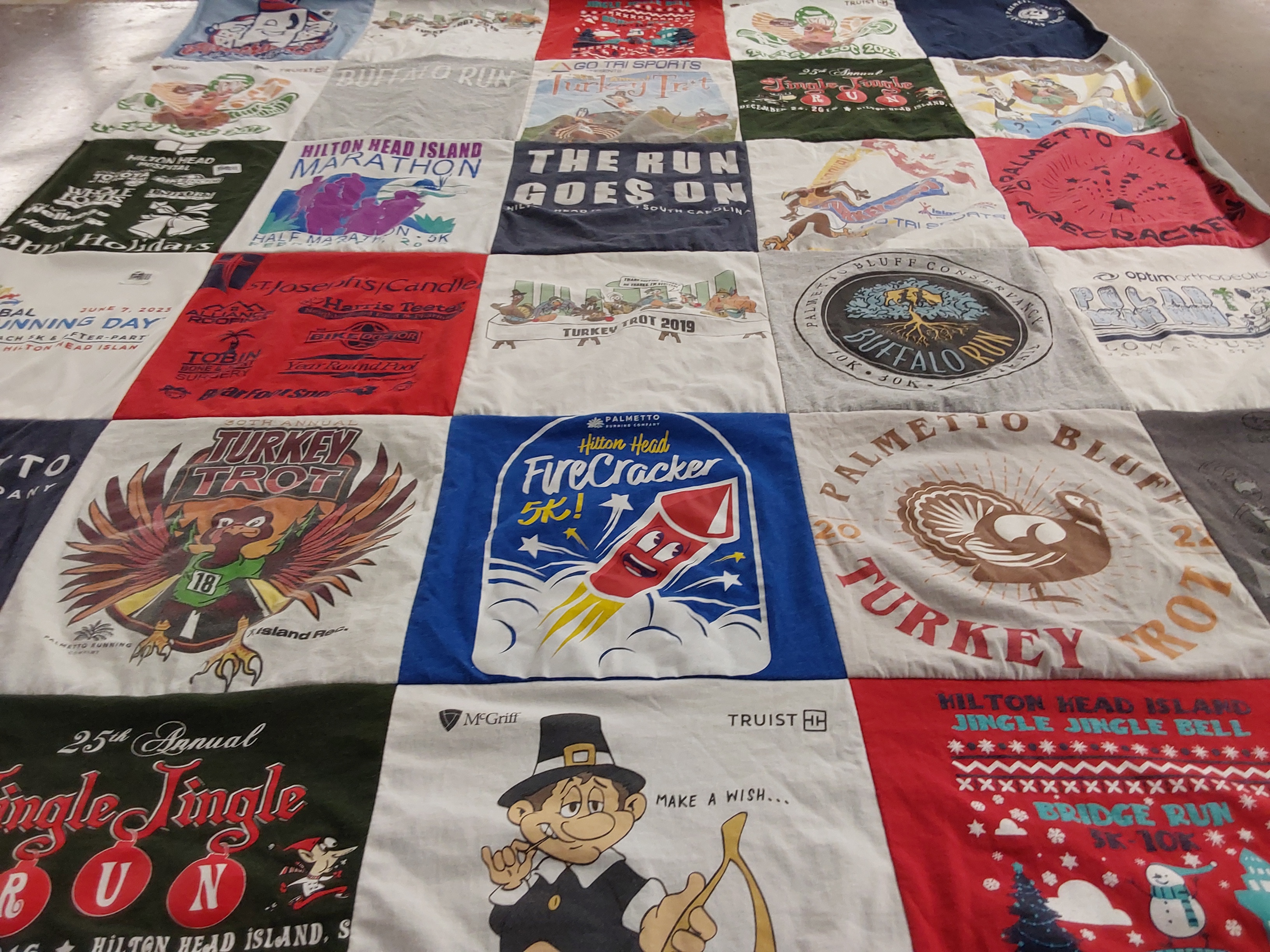 T-shirt quilt with running, marathons themes by Joyce Diane from SC
