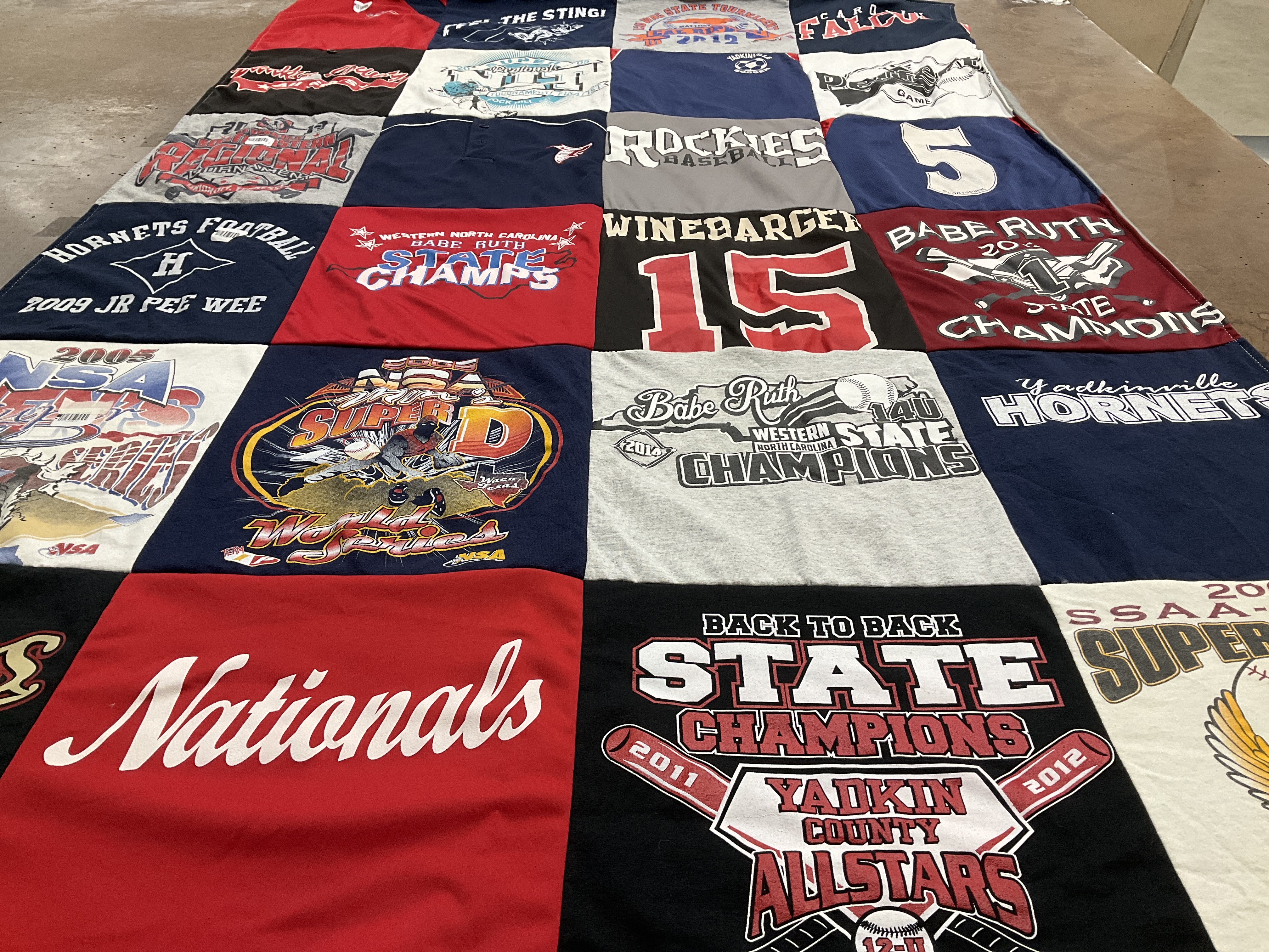 T-shirt quilt featuring yadkin county allstars, hornets by Chloe from NC
