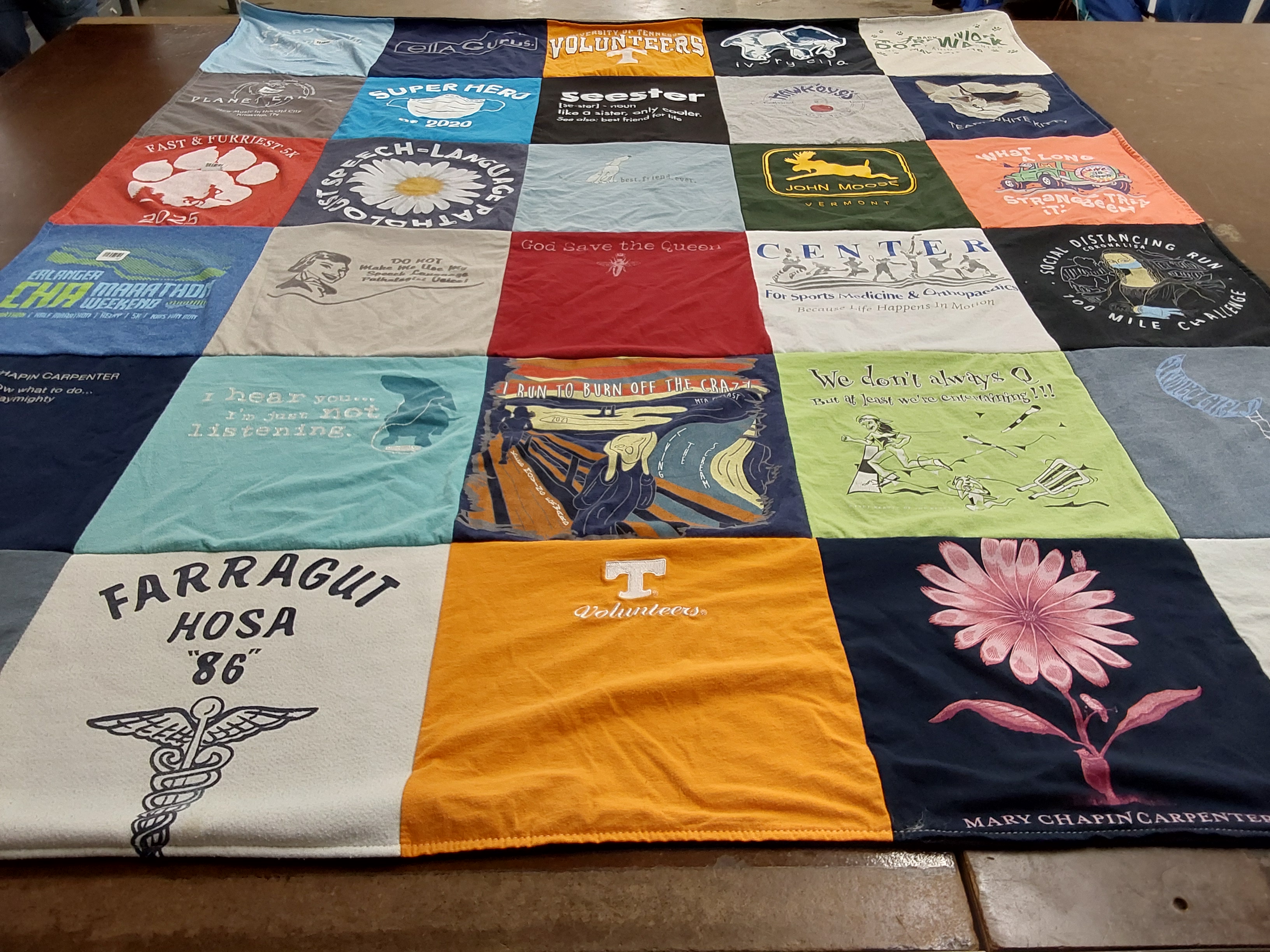 T-shirt quilt featuring university of tennessee volunteers by Suzanne from TN