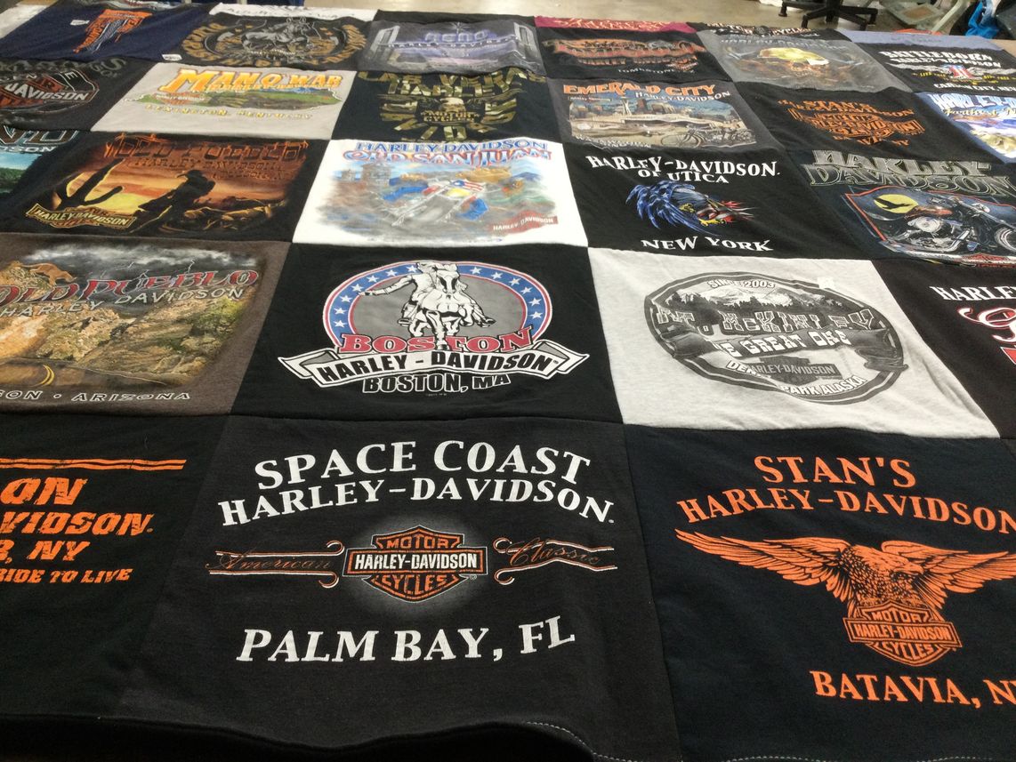 T-shirt quilt with motorcycles, harley-davidson themes by Lorenzo from AZ