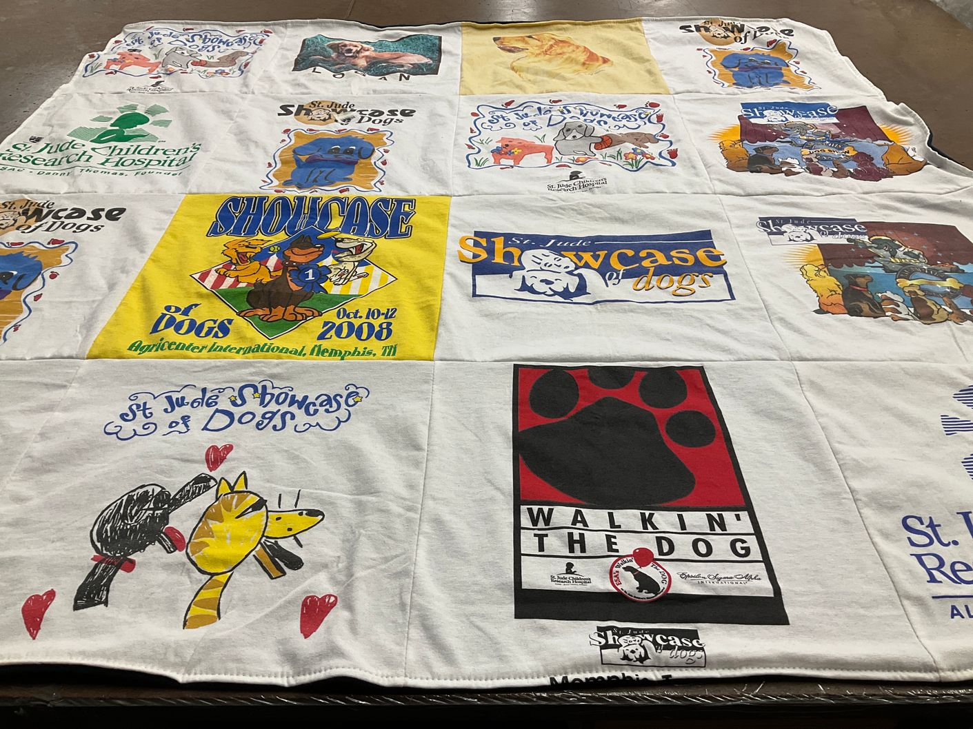T-shirt quilt with dogs, animal welfare themes by AnnMarie from MS