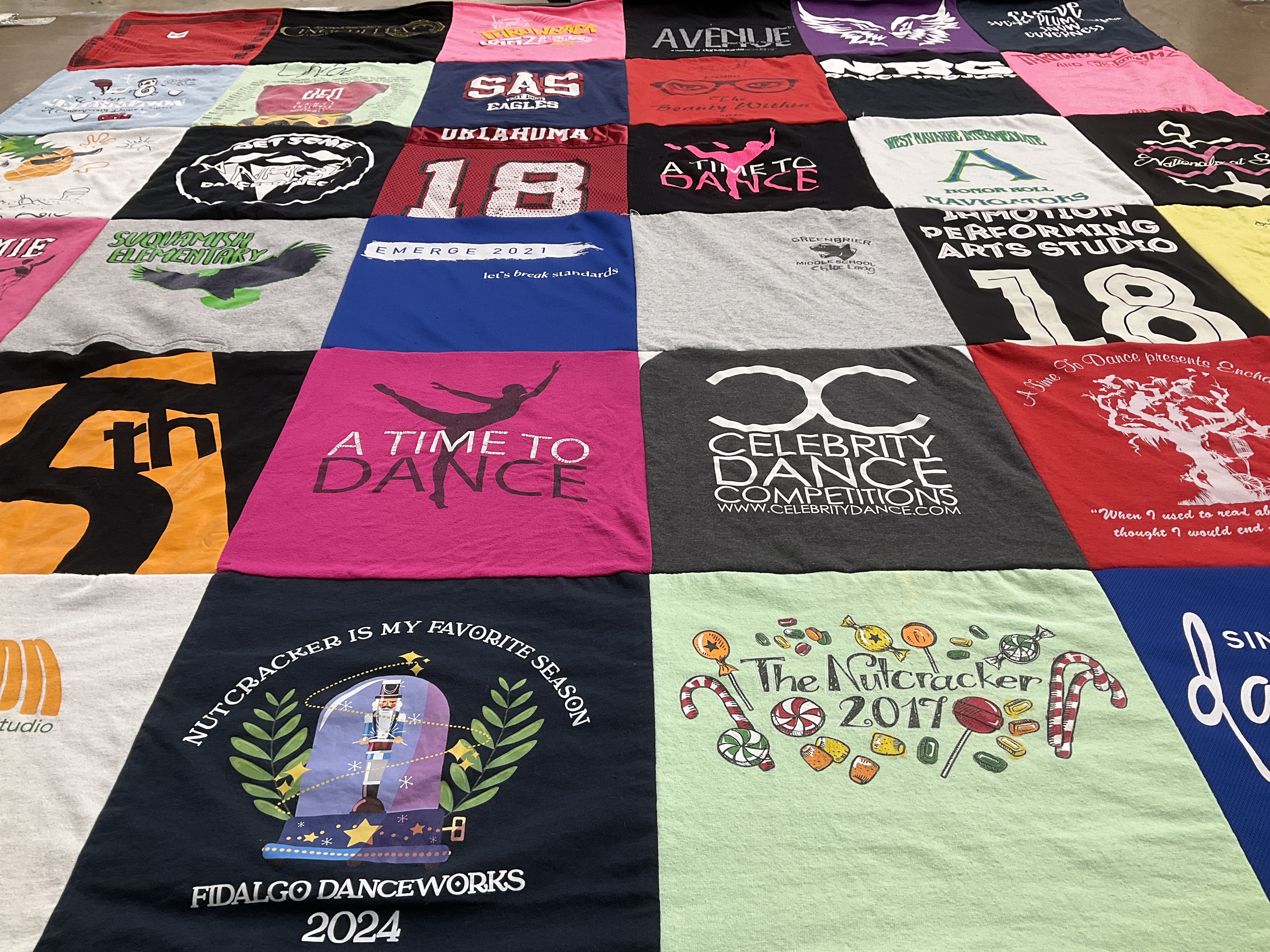 T-shirt quilt with dance, performing arts themes by Brandi from WA