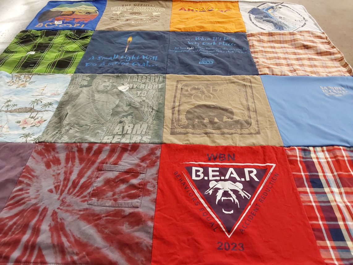 T-shirt quilt with camping, nature themes by Ashley from TN