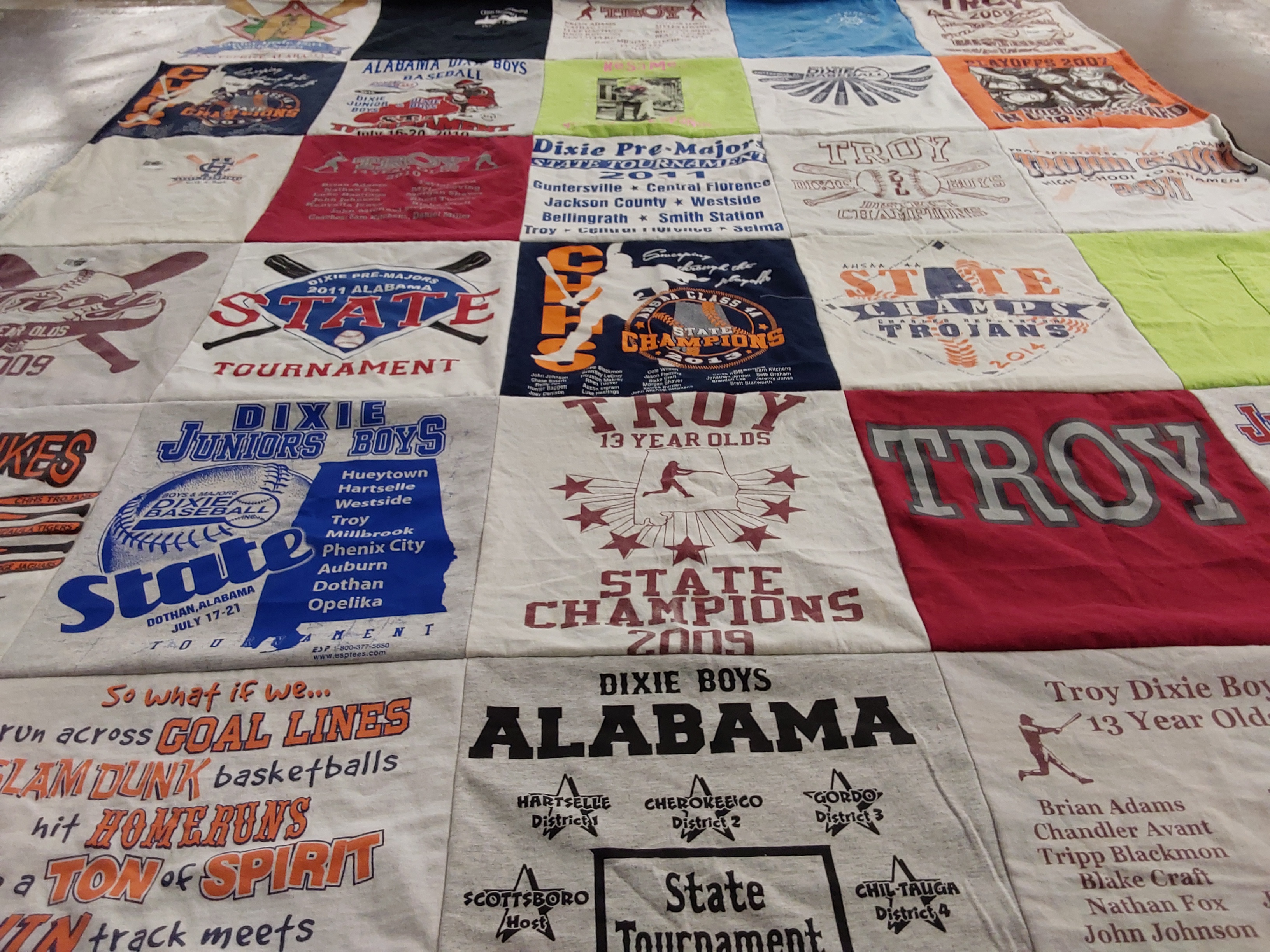 T-shirt quilt featuring troy university baseball team by Sherry from AL