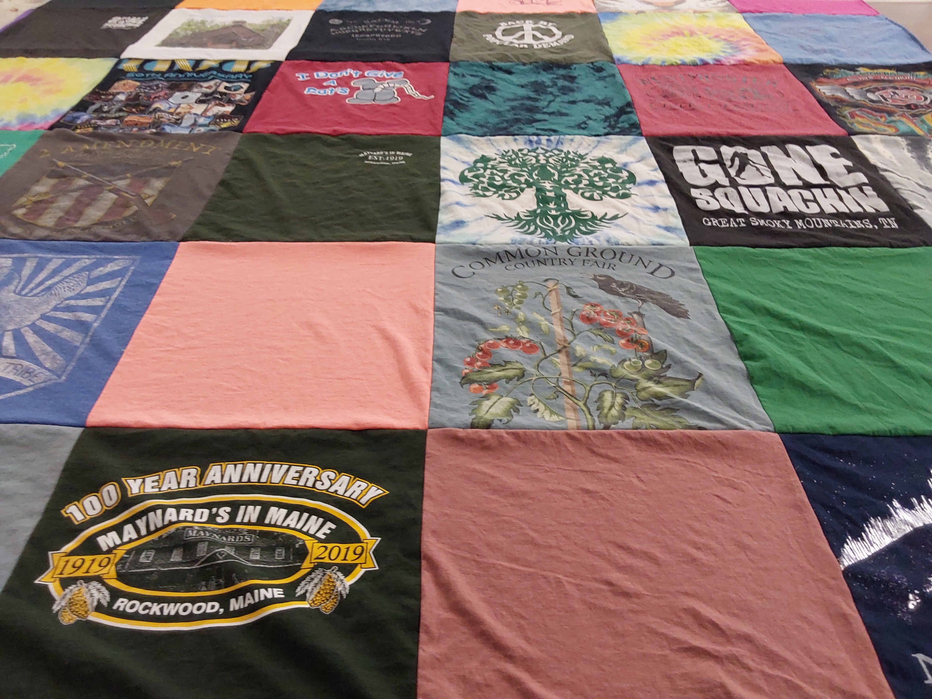 T-shirt quilt with outdoors, festivals themes by Holly from ME
