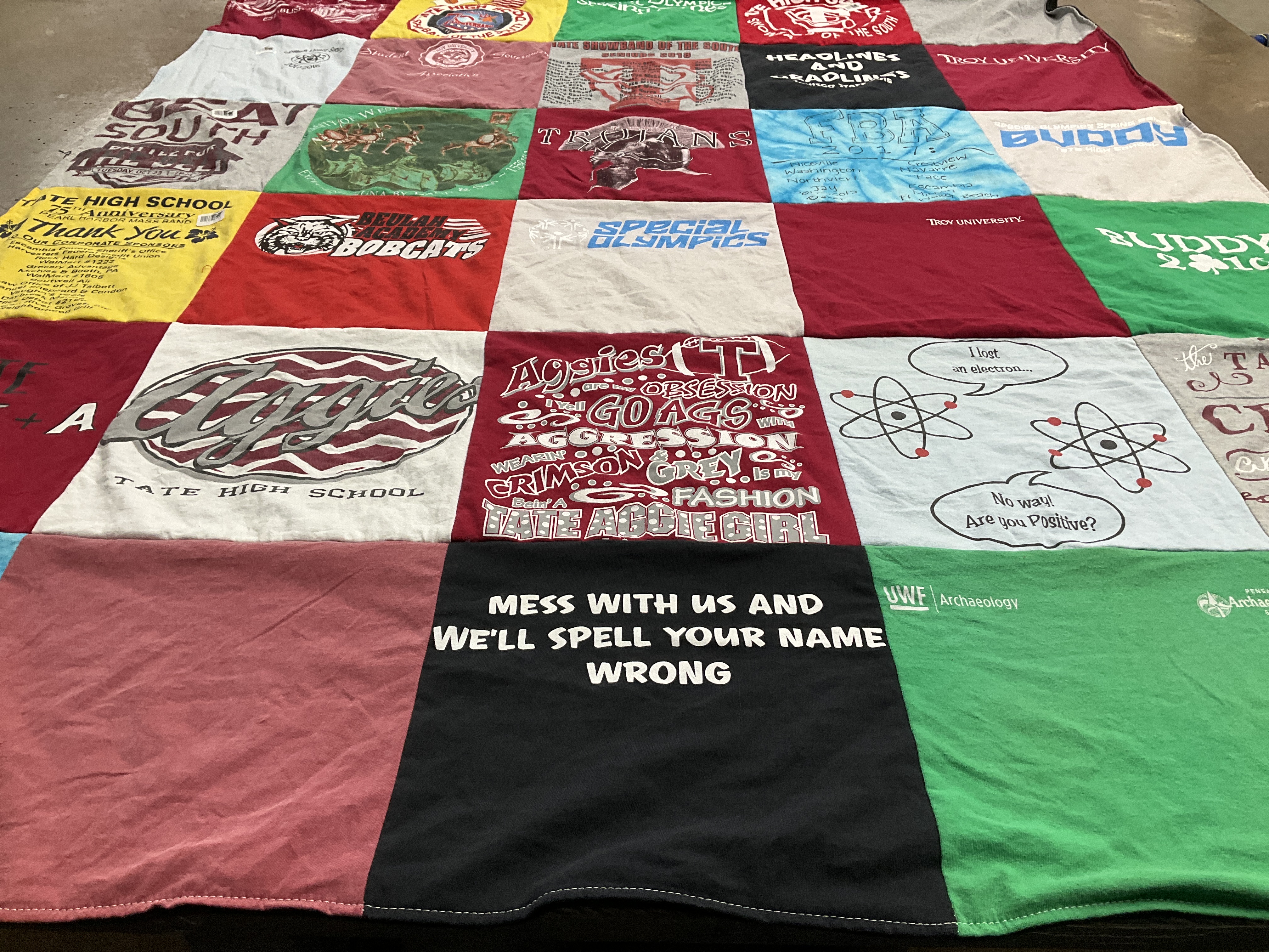 T-shirt quilt featuring tate high school by Jennifer from FL