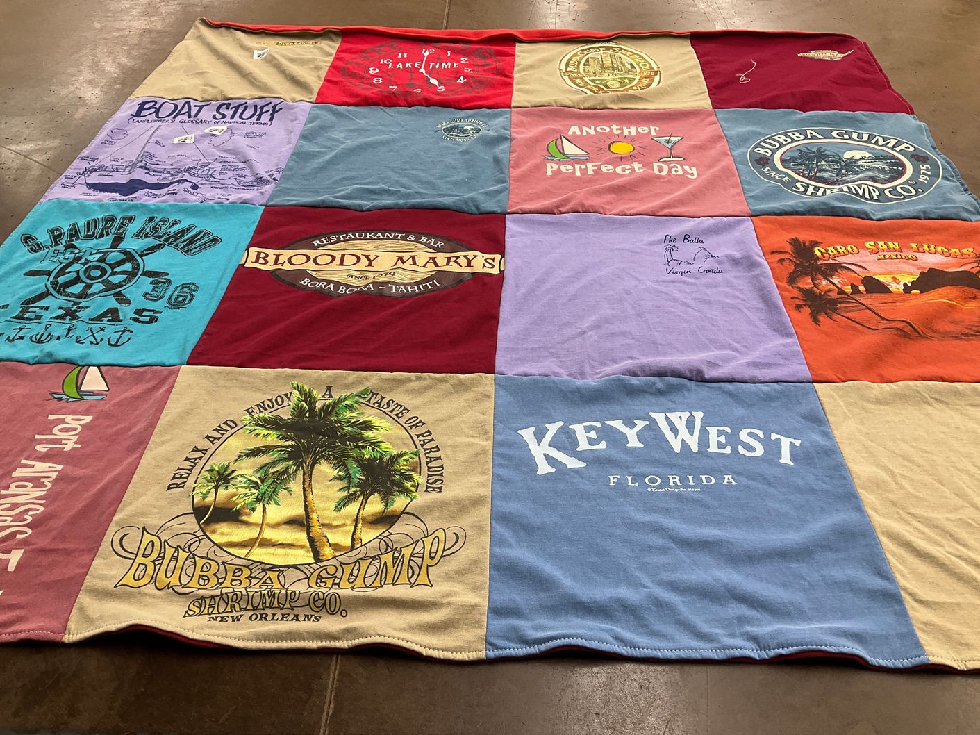T-shirt quilt with beach, travel themes by Robin from TX