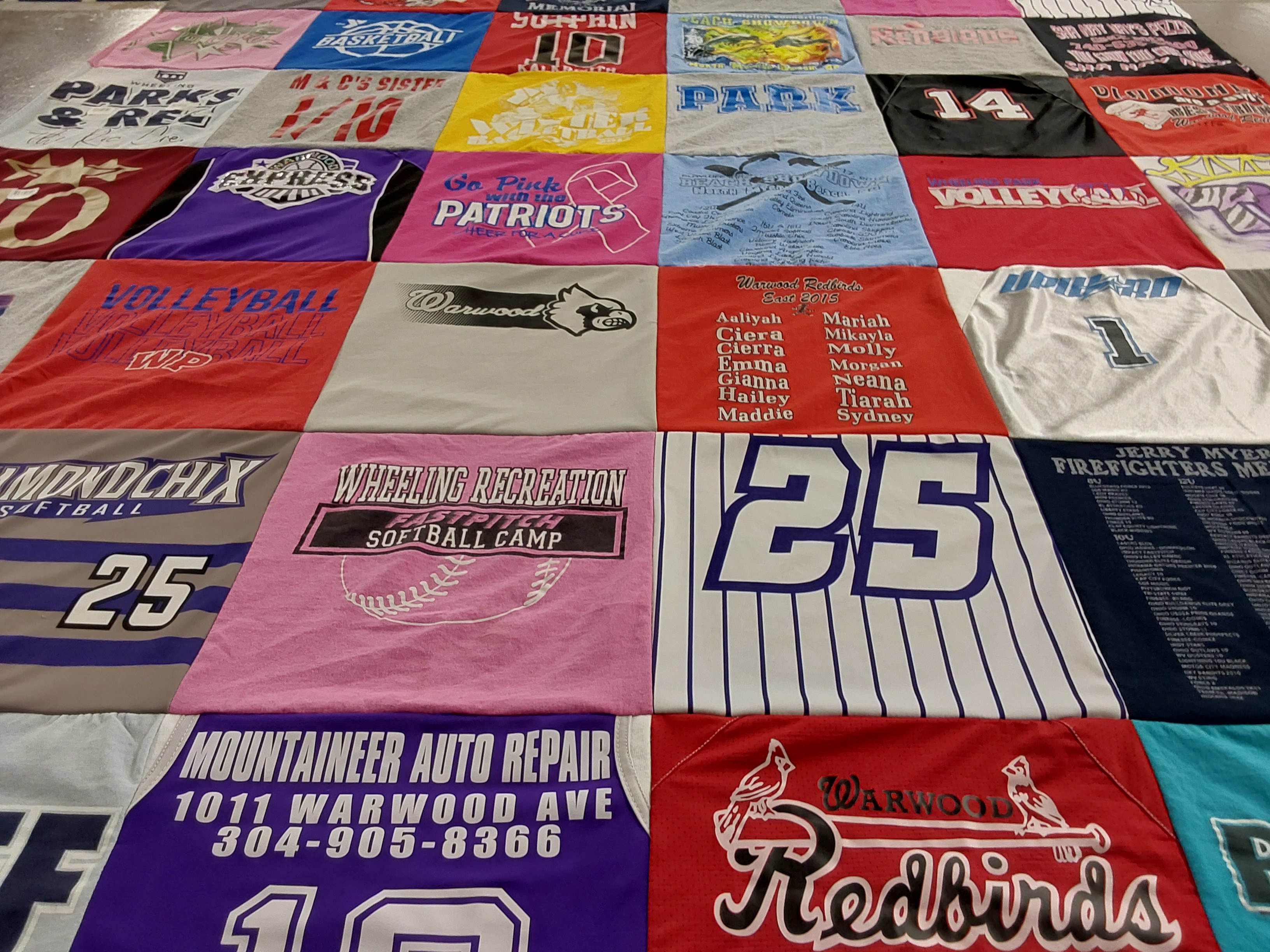 T-shirt quilt featuring warwood redbirds, wheeling nation by Trista from WV