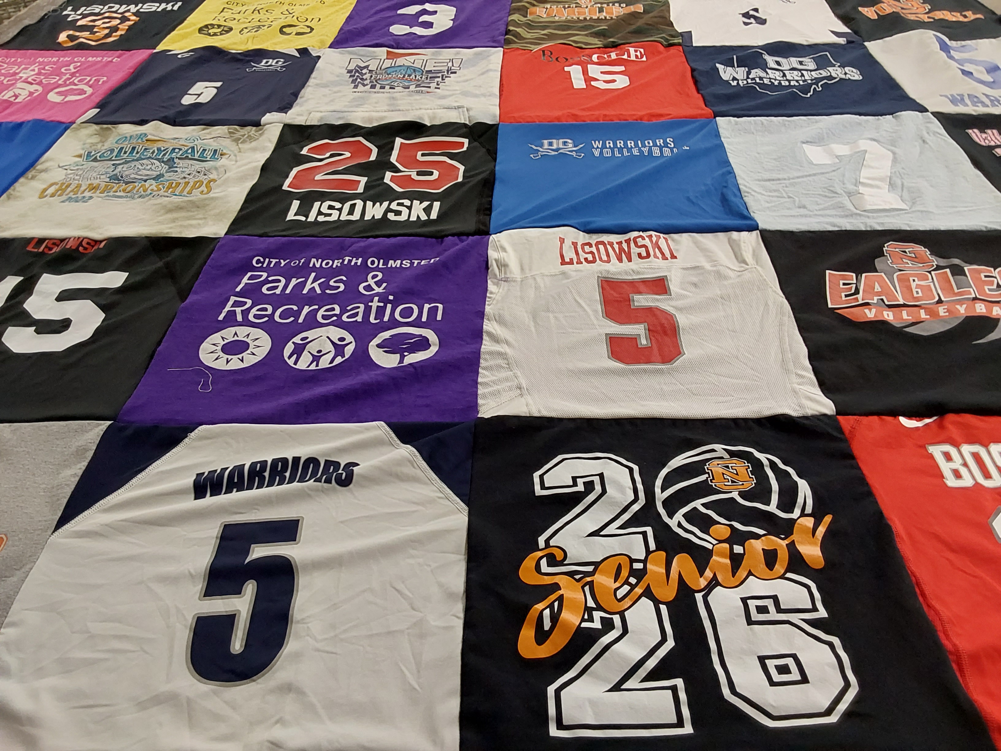 T-shirt quilt with volleyball, sports themes by Theresa from OH
