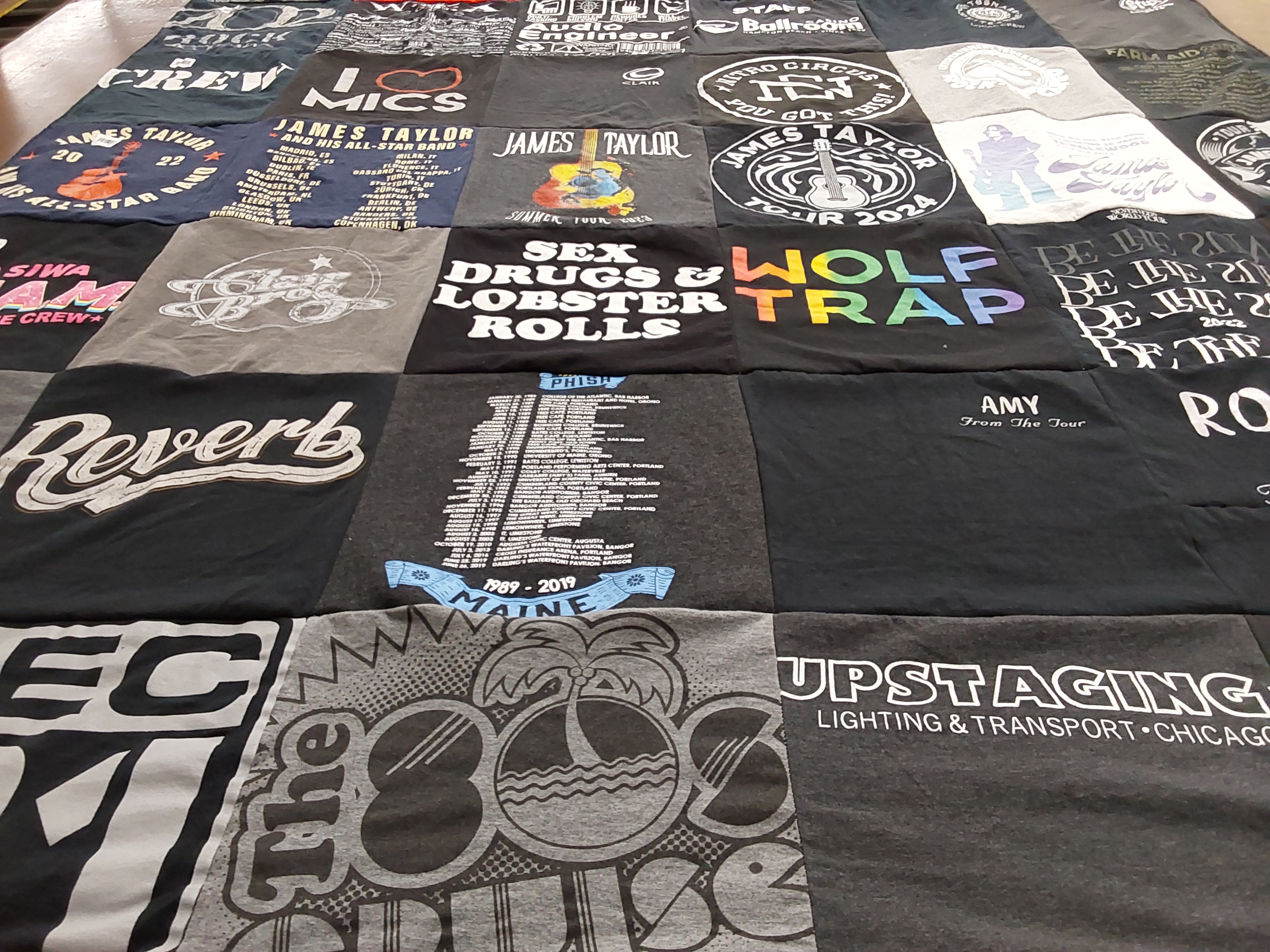 T-shirt quilt with music, concerts themes by Amy from PA