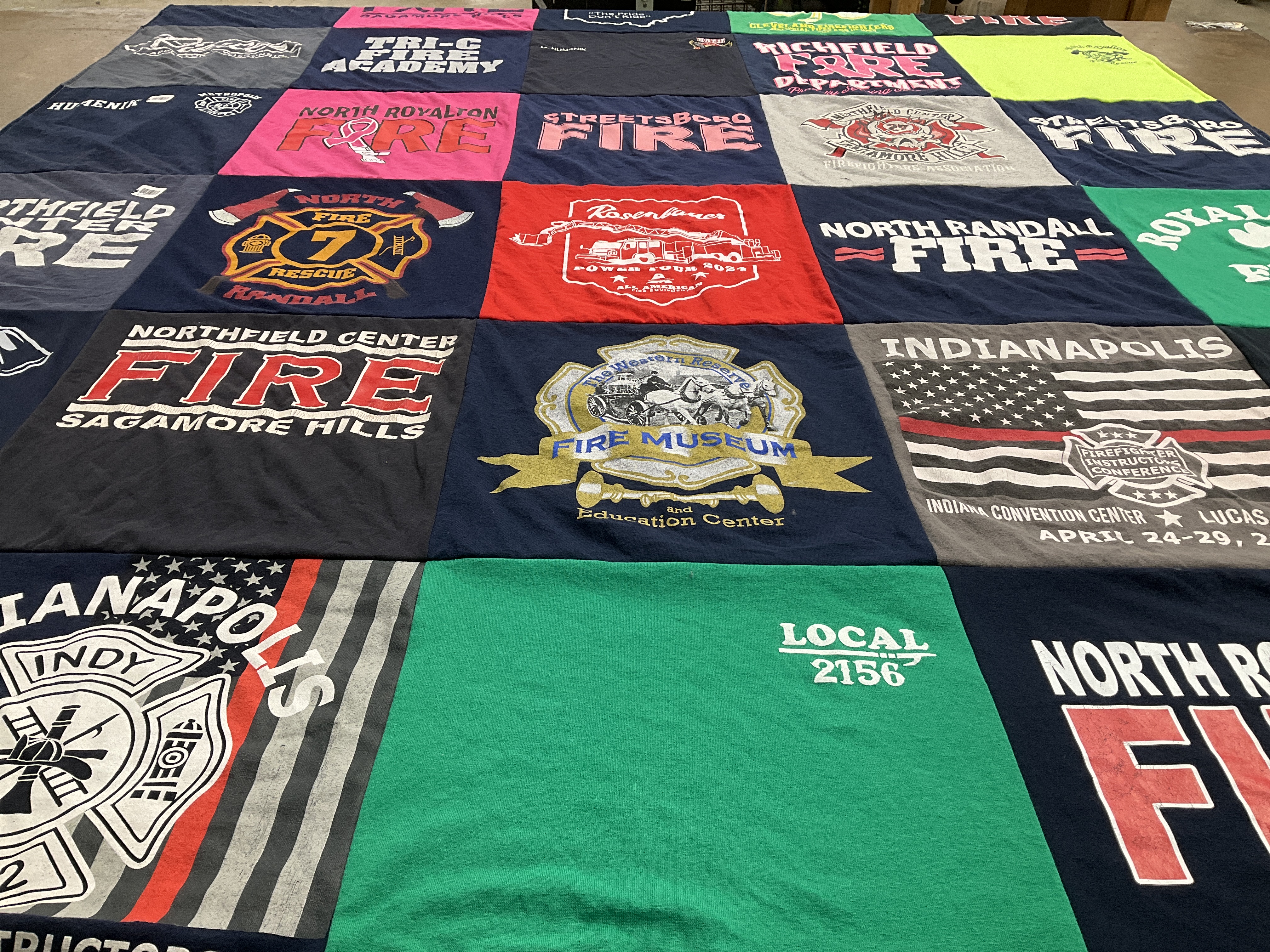 T-shirt quilt with firefighting, emergency services themes by Mike from OH