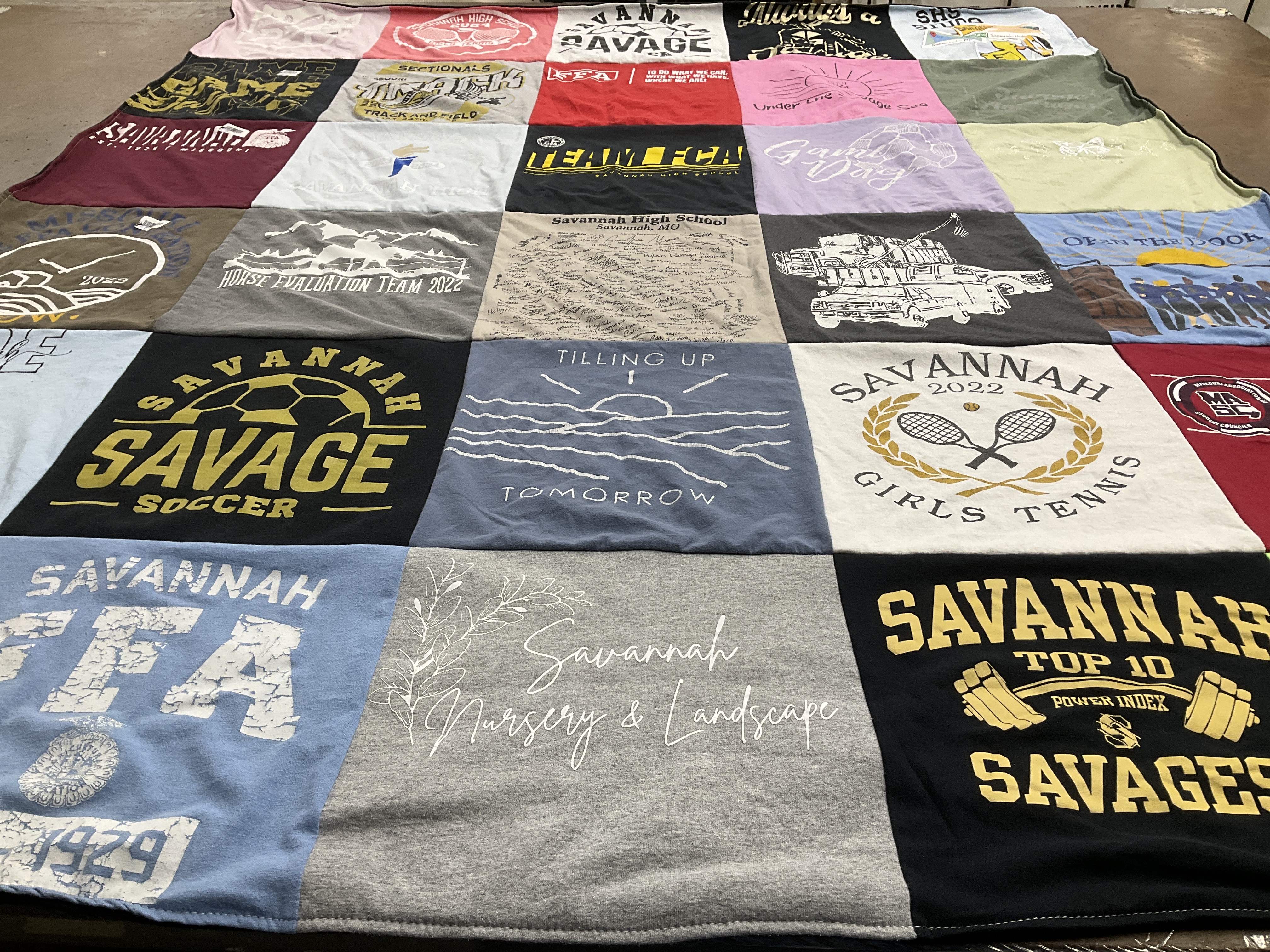 T-shirt quilt featuring savannah soccer, savannah girls tennis by Ashley from MO