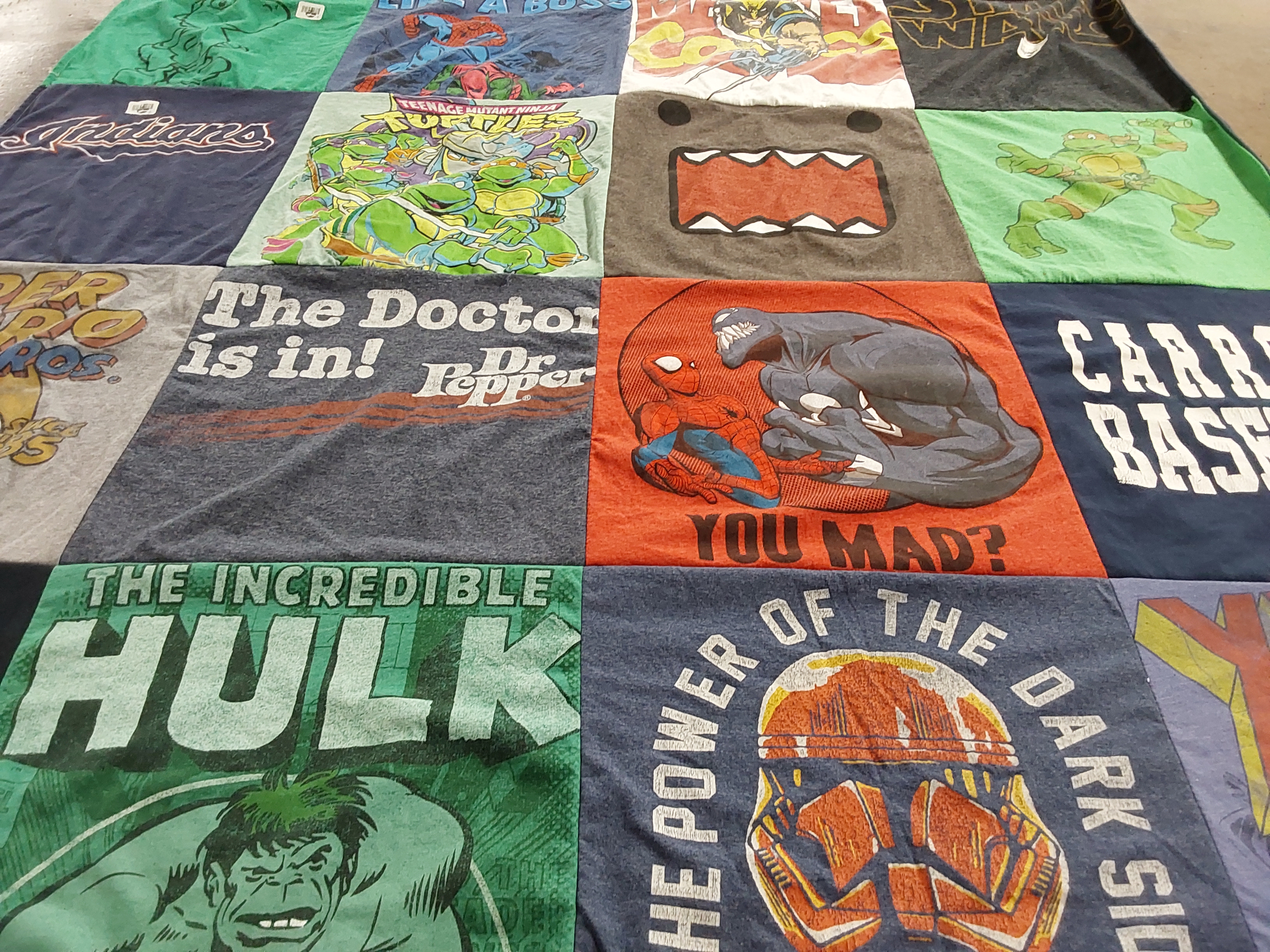 T-shirt quilt with superheroes, comic books themes by Salvador from TX