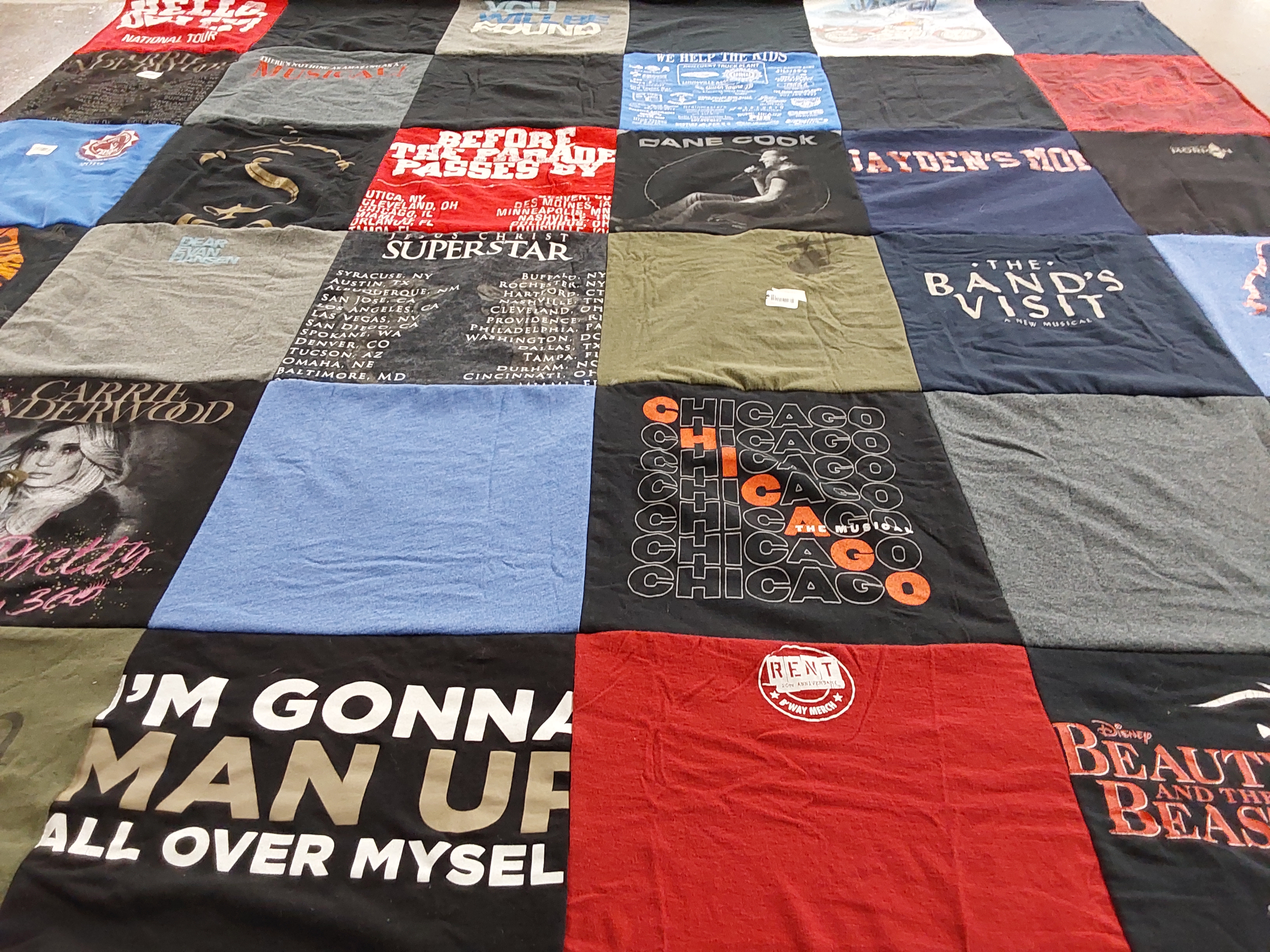 T-shirt quilt with musicals, theater themes by Barbara from KY