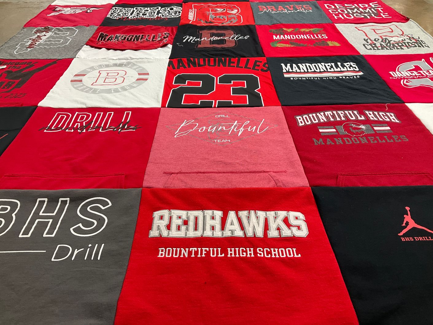 T-shirt quilt featuring bountiful high redhawks by Kristy from UT