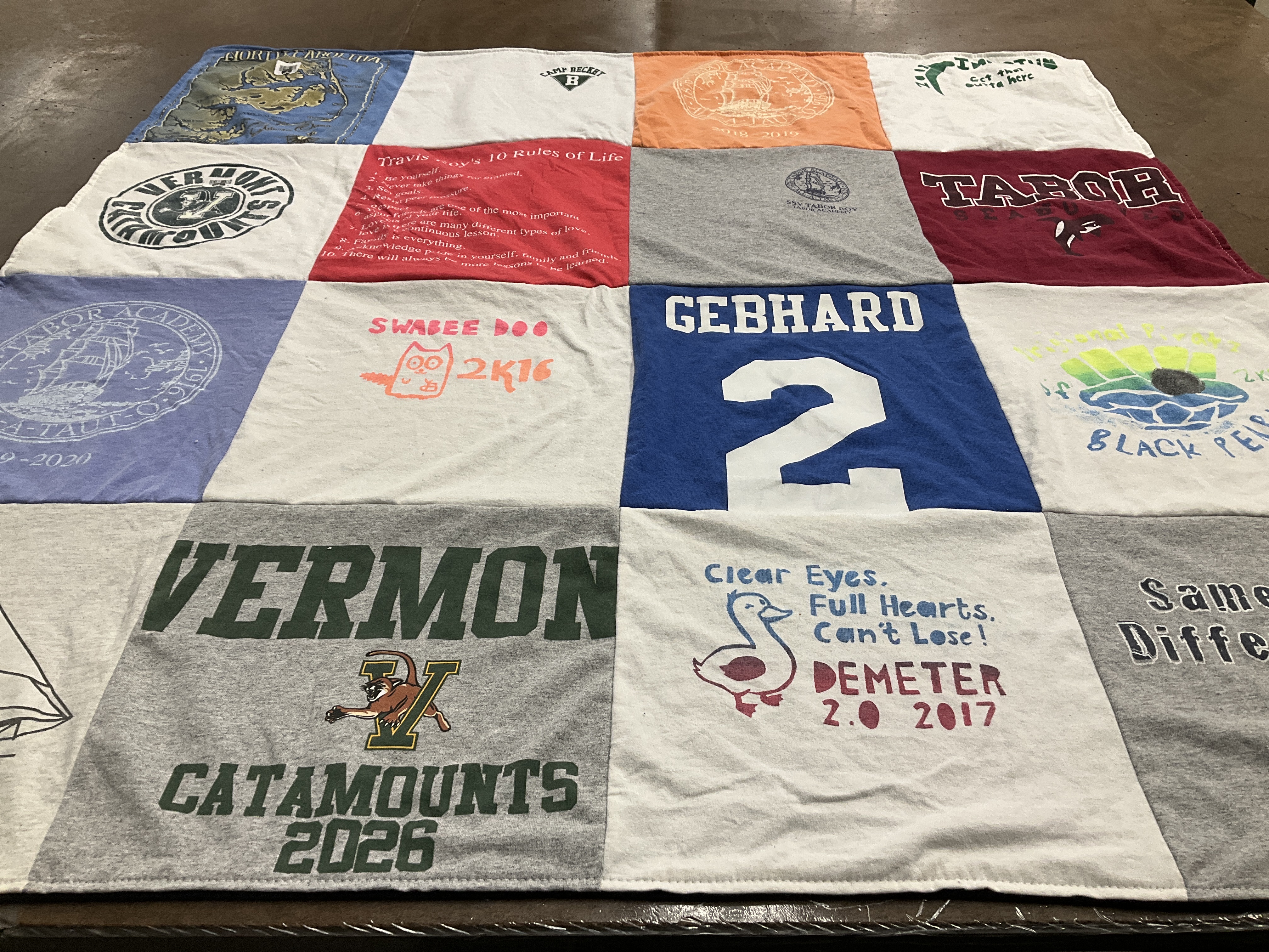 T-shirt quilt from vermont catamounts university by Sara from GA