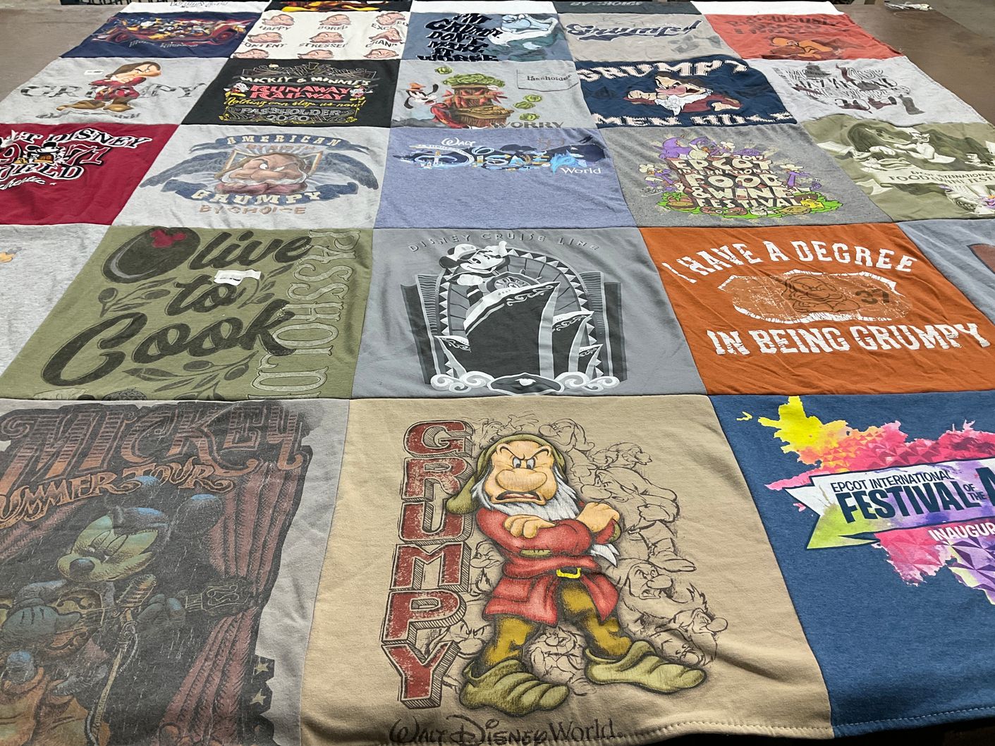 T-shirt quilt with disney, travel themes by Margie from FL