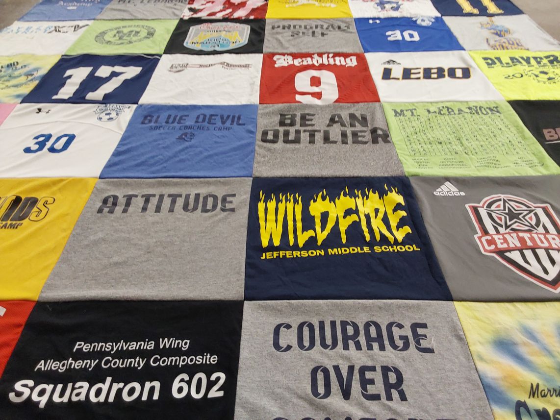 T-shirt quilt from jefferson middle school, mt lebanon high school by Delphine from PA