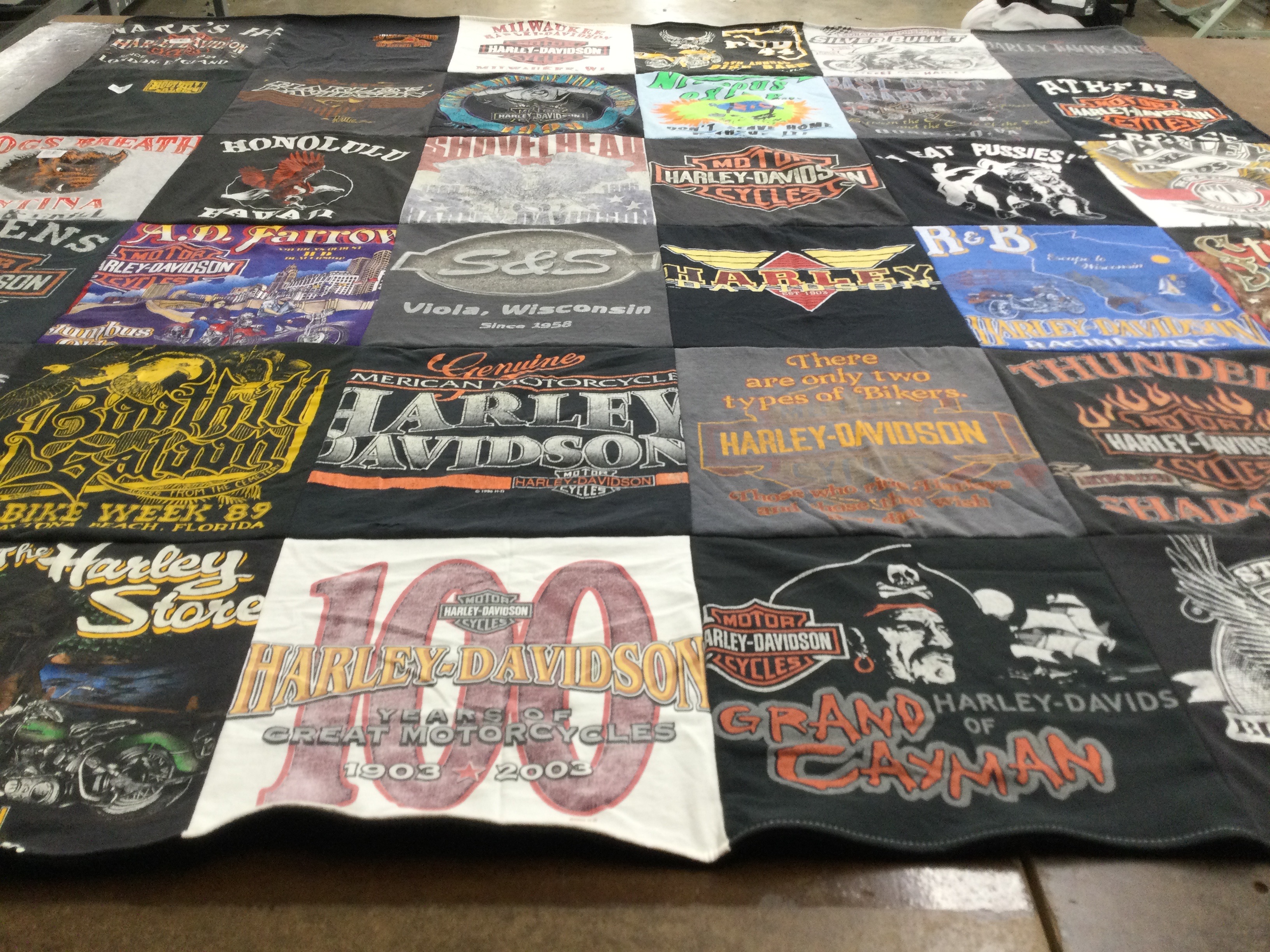 T-shirt quilt with motorcycles, biking themes by Barbara from KY