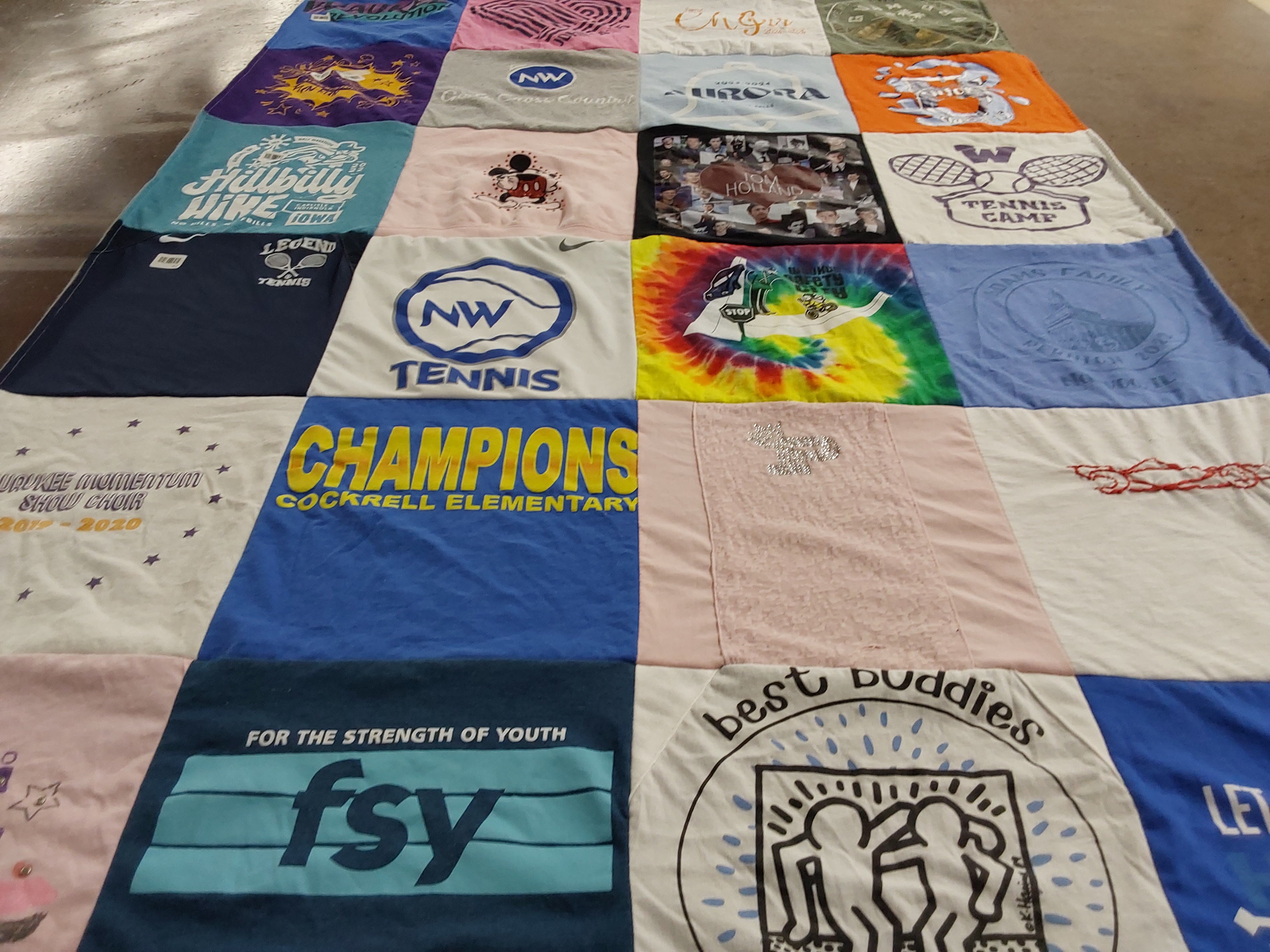 T-shirt quilt featuring tennis, cockrell elementary by Holly from CO