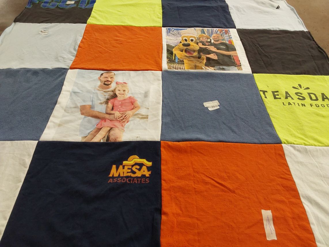 T-shirt quilt with family, photography themes by Kathleen from KY